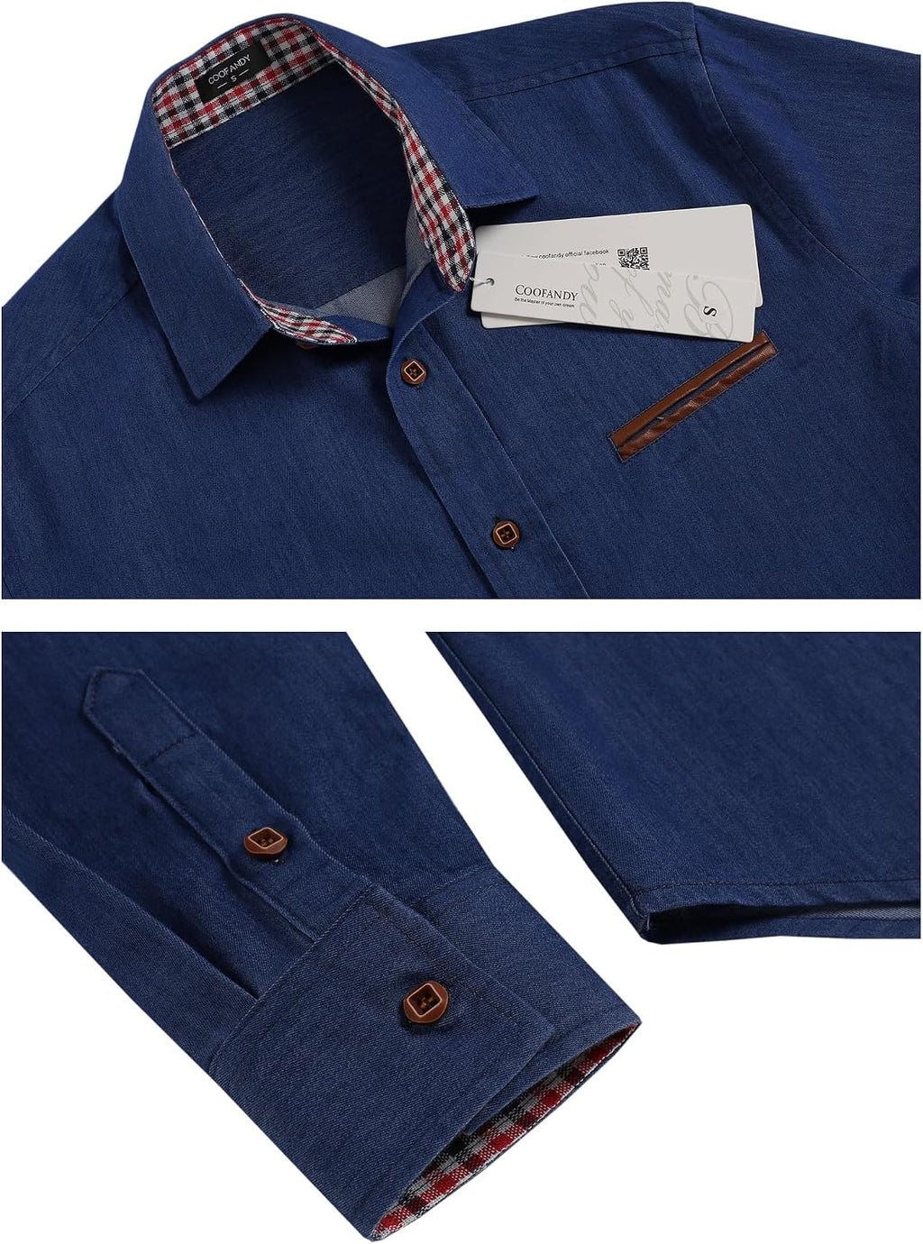 COOFANDY jeansskjorta för män, denimskjorta, långärmad skjorta, cowboystil, fritidsskjorta, män, Kent krage, affärer, ledig