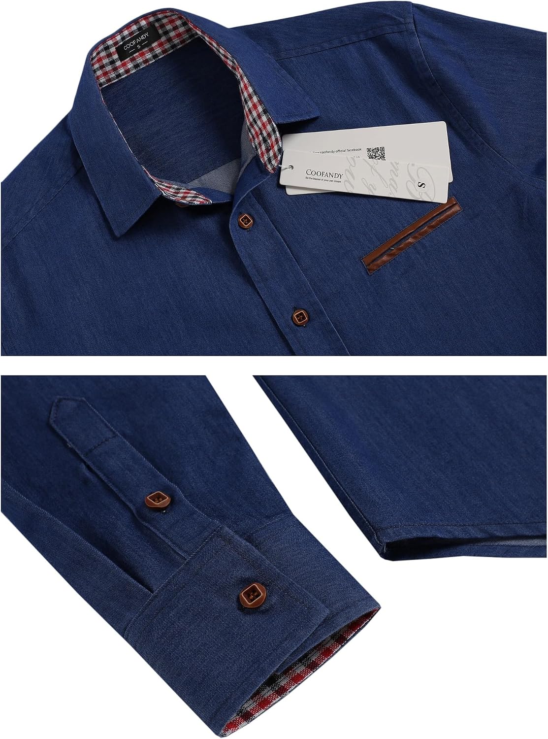 COOFANDY jeansskjorta för män, denimskjorta, långärmad skjorta, cowboystil, fritidsskjorta, män, Kent krage, affärer, ledig