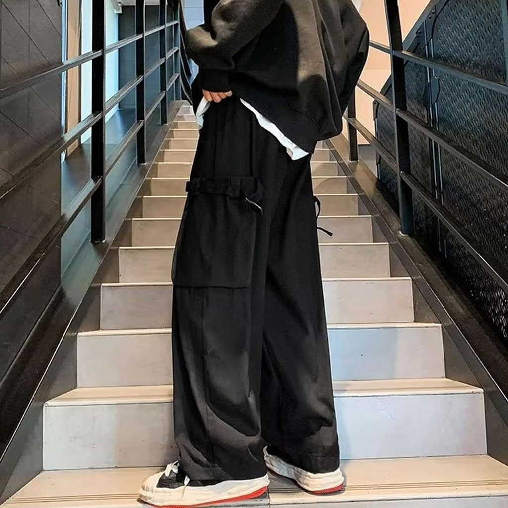 Trendiga fallskärmsbyxor för män trendiga unisex cargobyxor herr säckiga cargobyxor Y2K dragsko