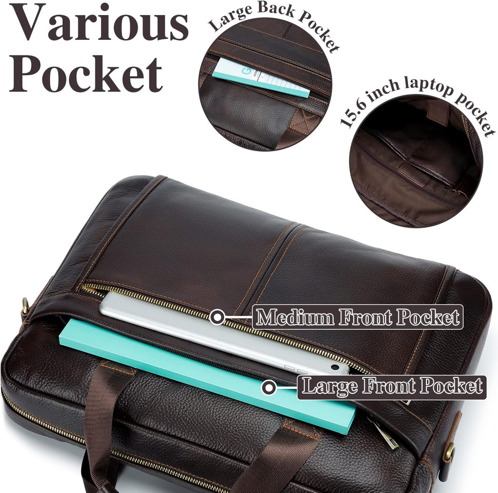 BAGZY Laptopväska för män läder 15,6 tum bärbar dator portfölj laptopfodral gåvor för män laptop messenger axelväska för PC laptop business handväska dokumentväska för kontor affärer college