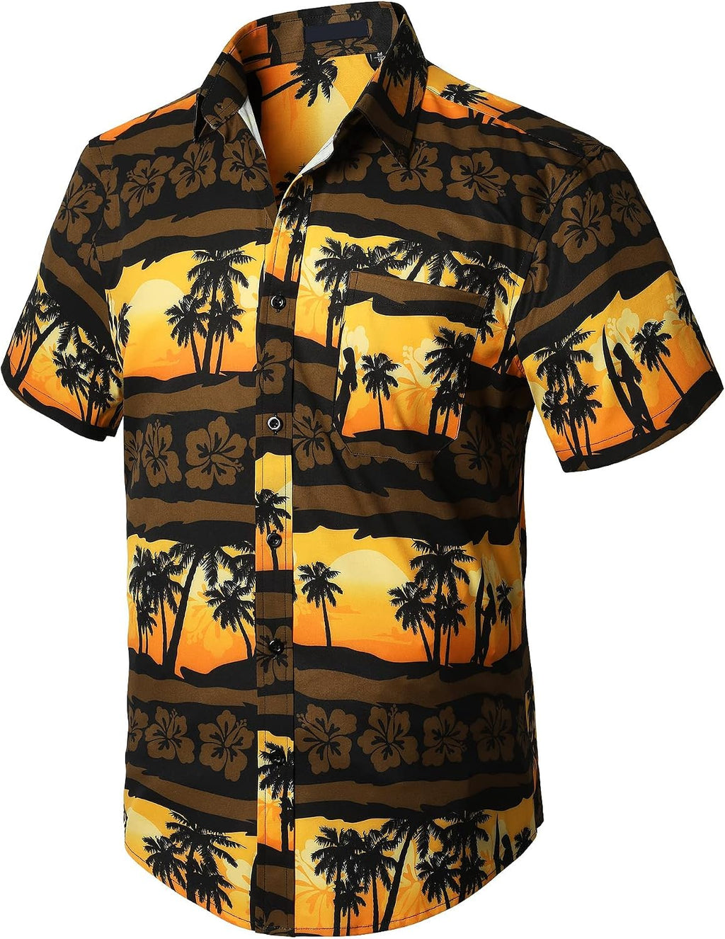 Enlision Funky Hawaii-skjorta för män, kortärmad, fritid, Hawaii-skjorta, tryck, ananas palmer, blommor, ledig, unisex, Hawaii-skjorta med framficka, S-2XL