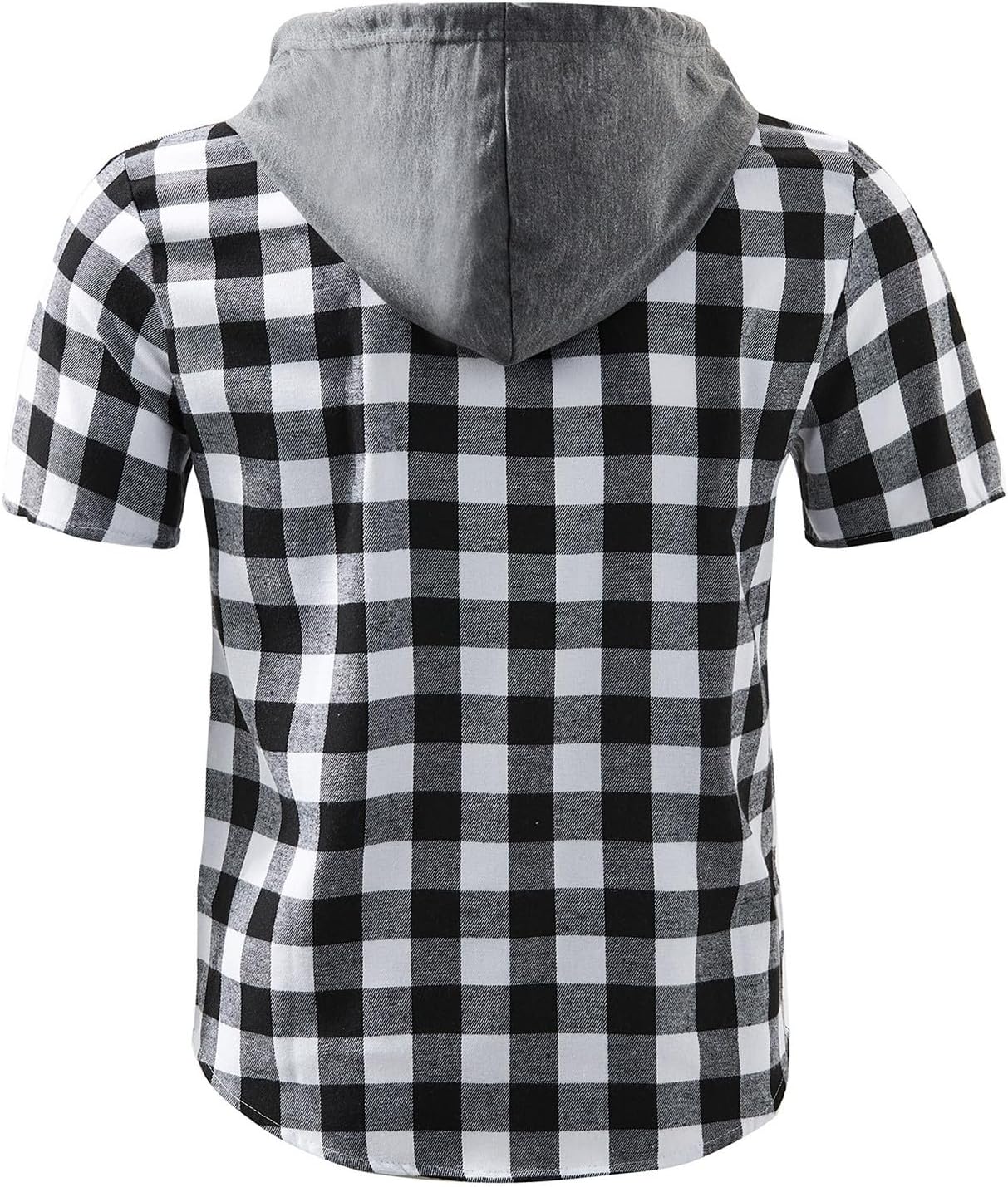 Herr rutiga huvtröjor - Kortärmad sommarskjorta för män UK rutig button down toppar lös passform andningsbara t-shirts hiphop vardagliga t-shirts utomhus träning sweatshirt lätt dragsko huvtröja