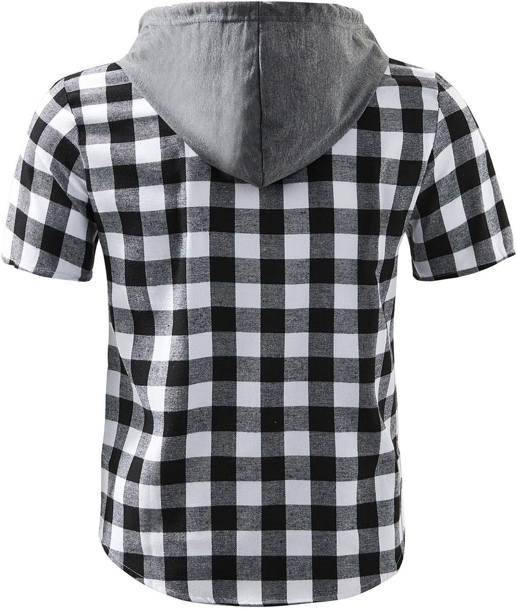 Herr rutiga huvtröjor - Kortärmad sommarskjorta för män UK rutig button down toppar lös passform andningsbara t-shirts hiphop vardagliga t-shirts utomhus träning sweatshirt lätt dragsko huvtröja