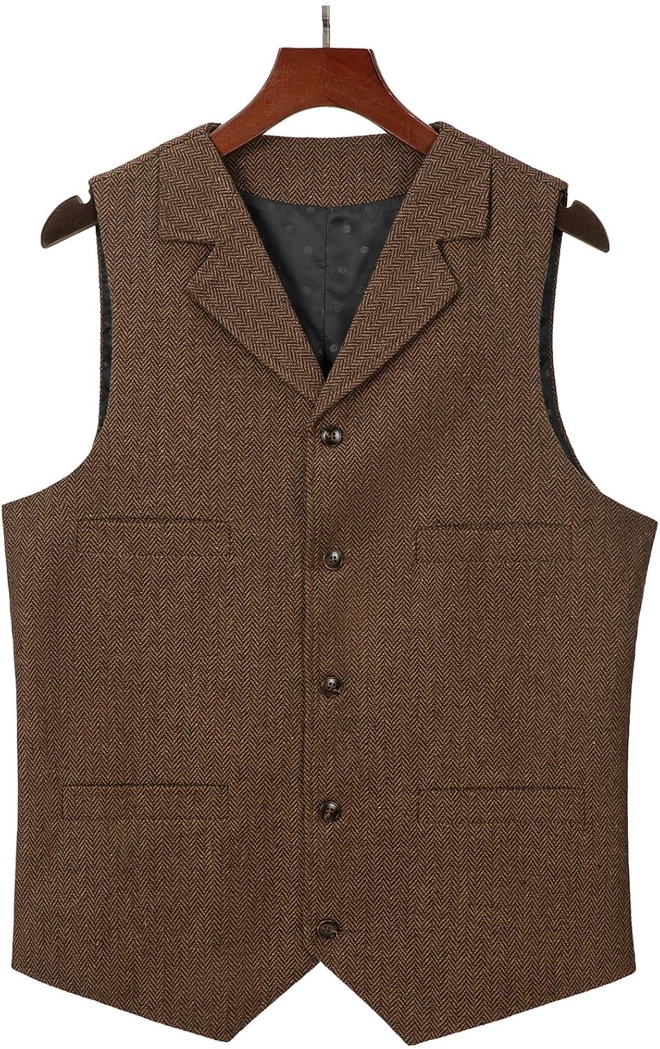 Ceehuteey Herr kostymväst i tweed med retro v-hals i ull och fiskbensmönster för bal