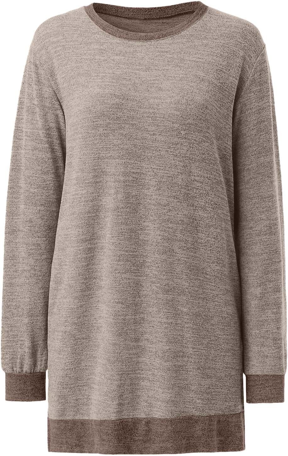 HUIFUAO T-shirt för kvinnor långärmad rund hals färgblock delad topp lös pullover topp skjorta kvinnor svart plus size t-shirt
