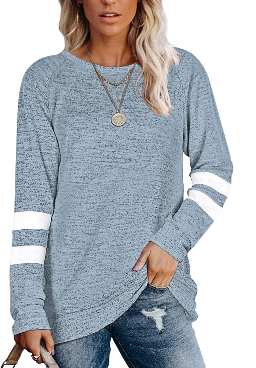MOLERANI Långärmad rund hals lediga T-shirts blusar sweatshirts tunika toppar för vintern