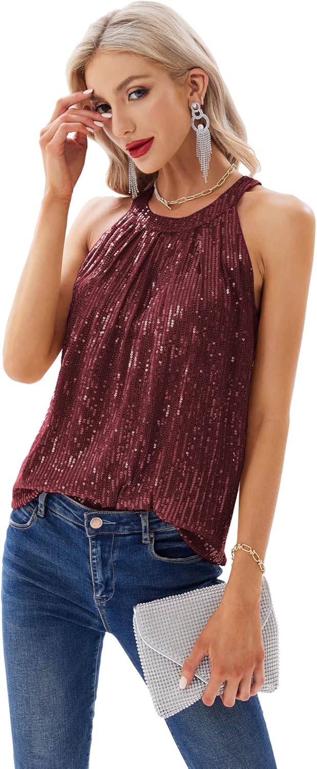 GRACE KARIN Dam elegant chiffongblus rund hals ärmlös skjorta casual toppar