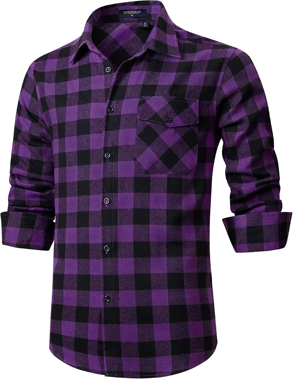 HISDERN Långärmad vardaglig rutig flanellskjorta rutig tartan button-down-skjortor för män S-4XL
