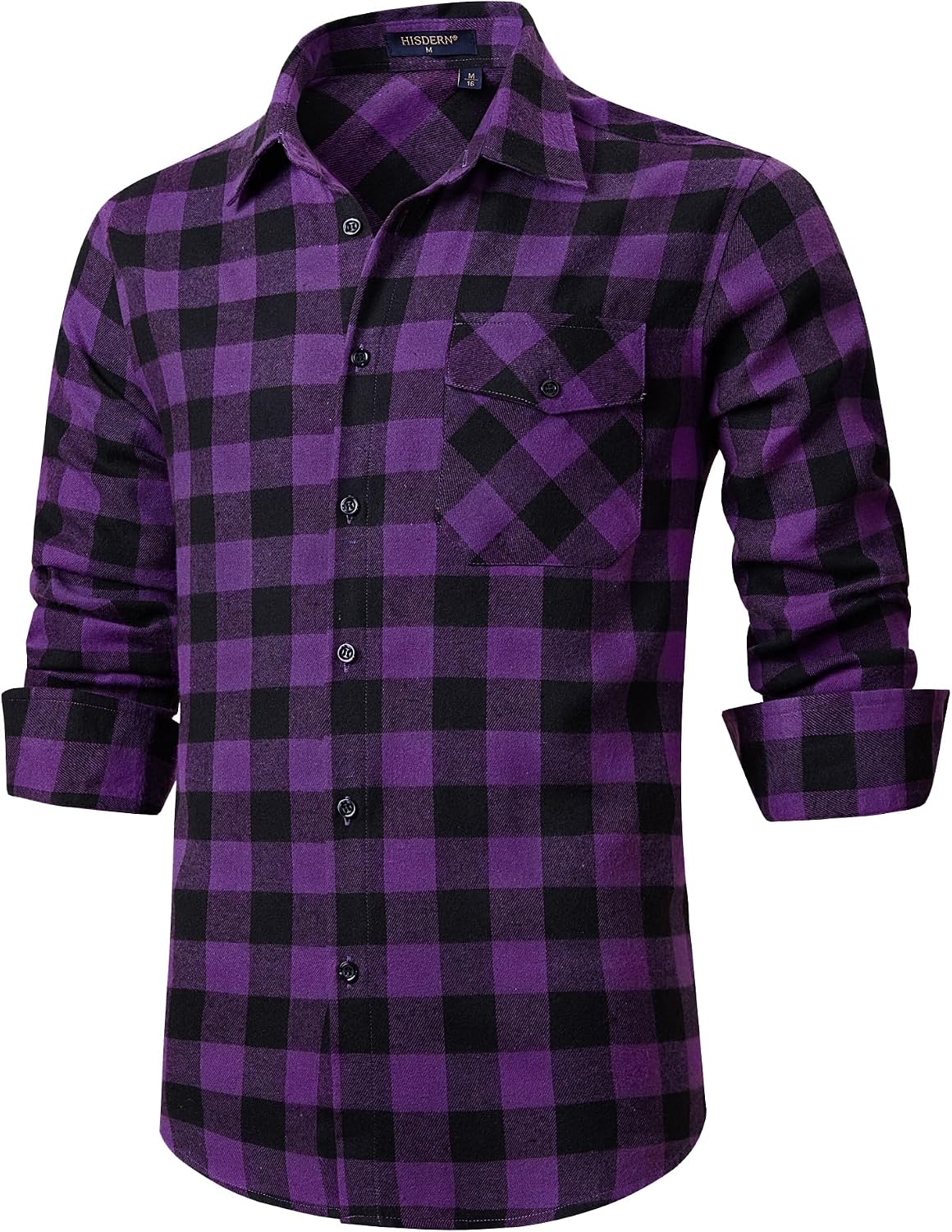 HISDERN Långärmad vardaglig rutig flanellskjorta rutig tartan button-down-skjortor för män S-4XL