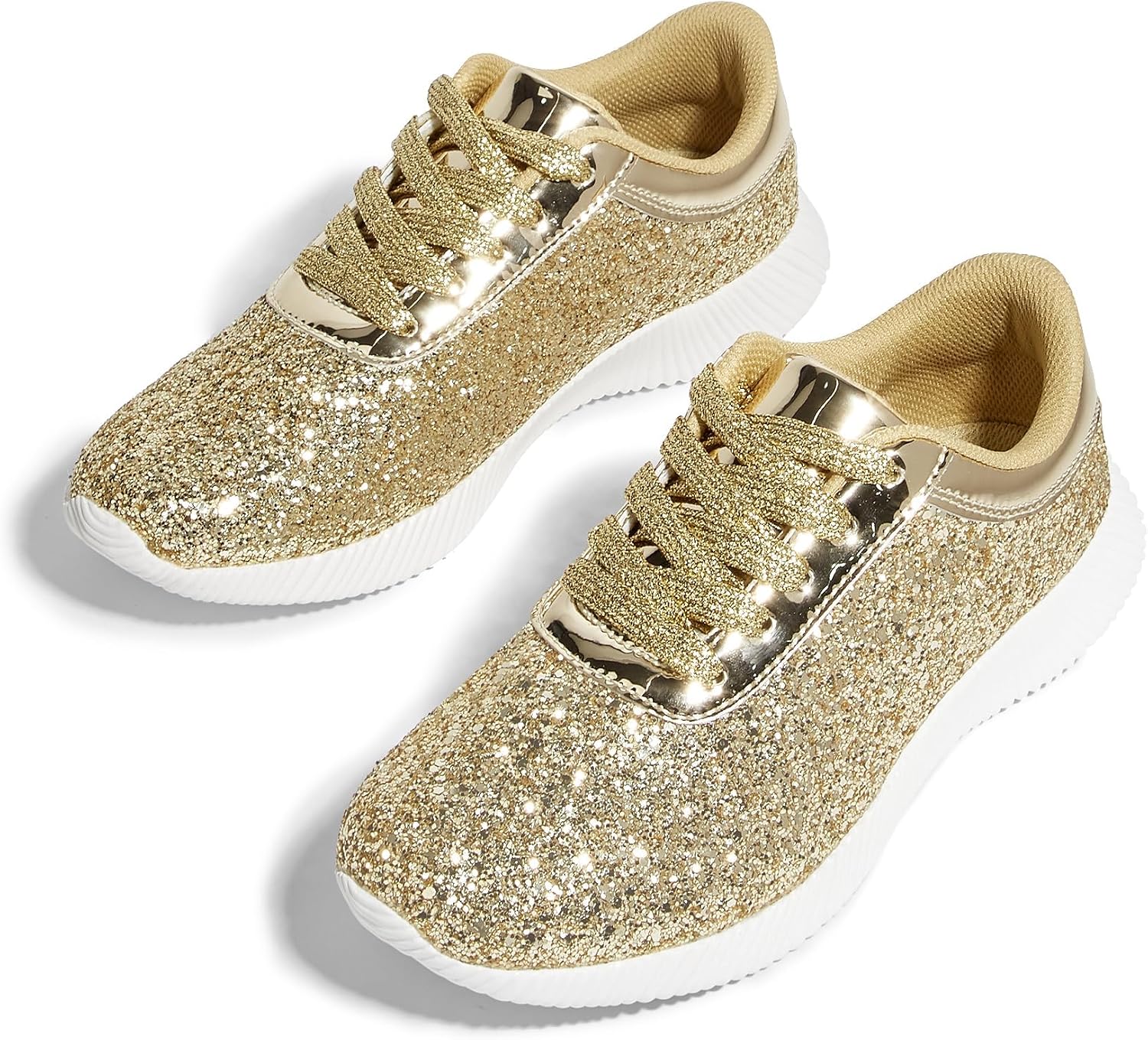 LUCKY STEP Briljanta sneakers för kvinnor med strass och metallpaljetter, lätta tennisskor