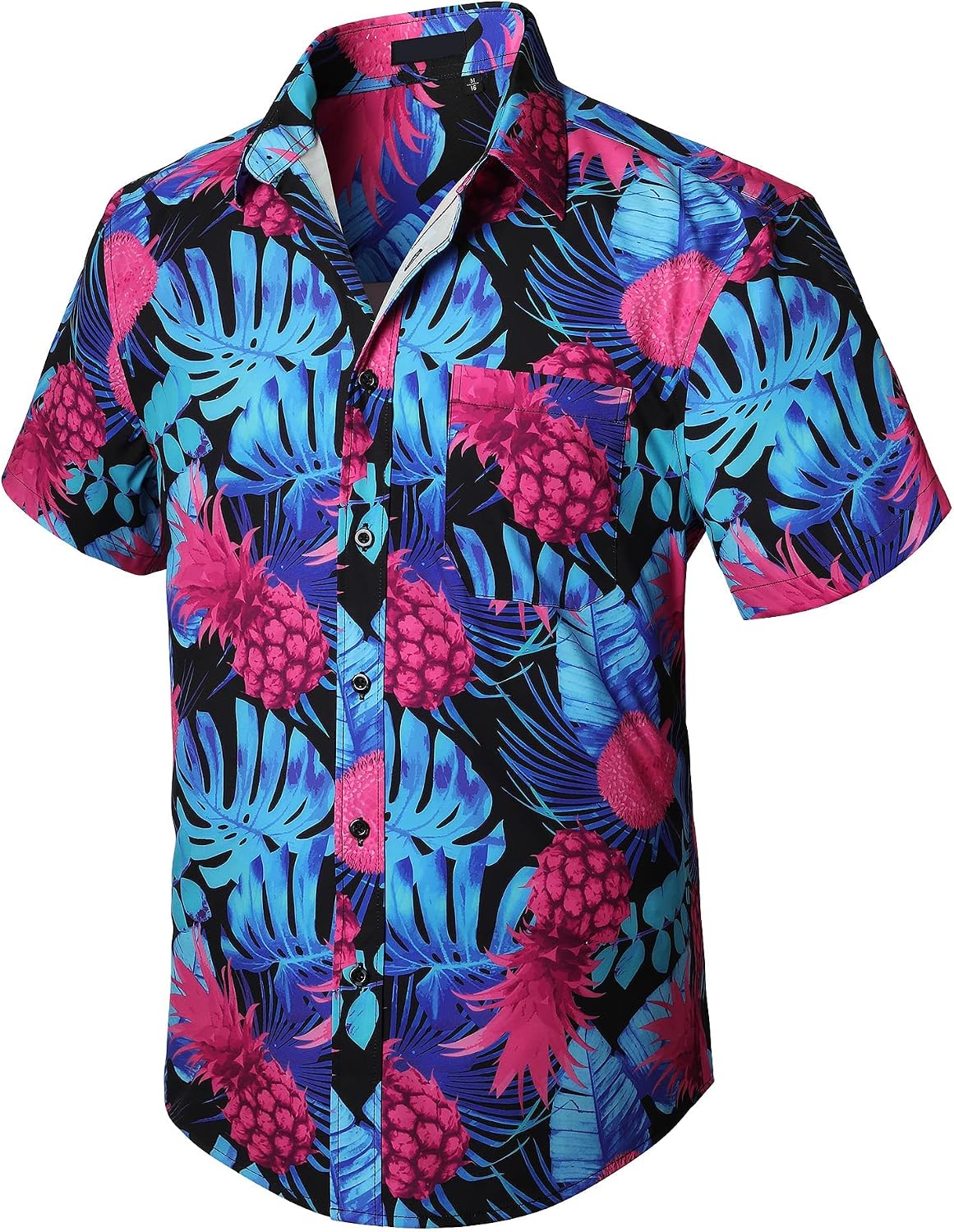 Enlision Funky Hawaii-skjorta för män, kortärmad, fritid, Hawaii-skjorta, tryck, ananas palmer, blommor, ledig, unisex, Hawaii-skjorta med framficka, S-2XL