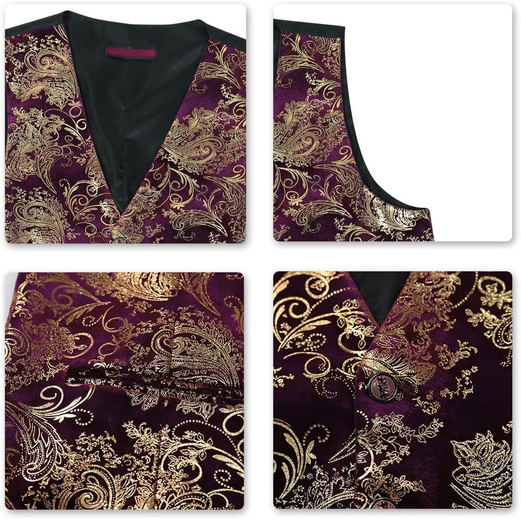Paisley jacquard-kostym, väst för män, enkel knäppt väst, stilig, smal passform, med knäppning, bal, formell kostym