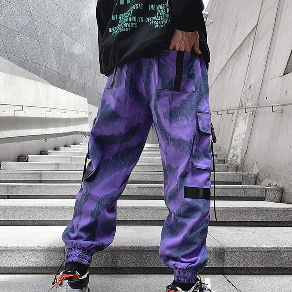 XYXIONGMAO Herr lila Techwear streetwear joggingbyxor taktiska hiphopbyxor lila overaller träningsbyxor cargobyxor för män