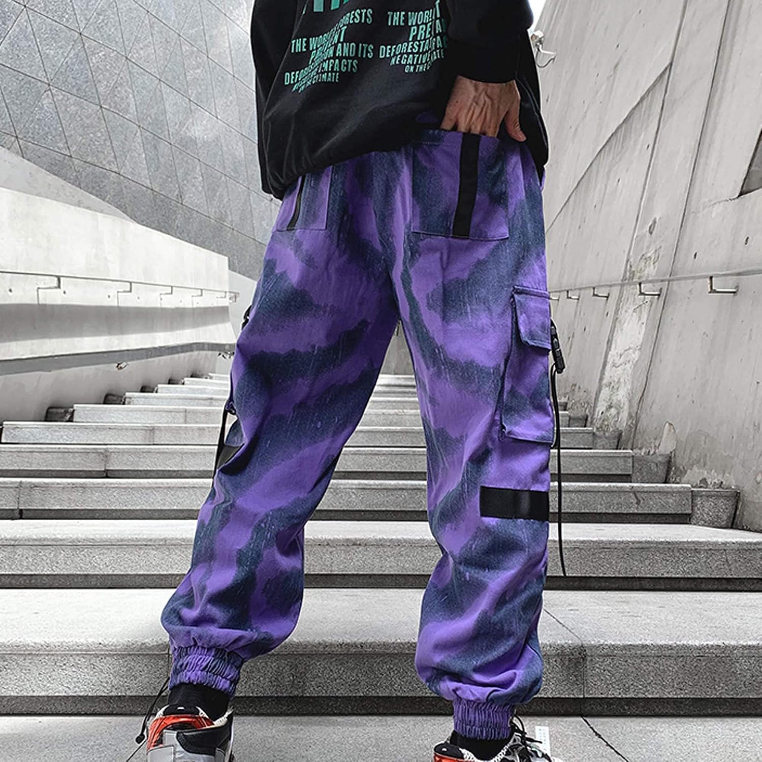 XYXIONGMAO Herr lila Techwear streetwear joggingbyxor taktiska hiphopbyxor lila overaller träningsbyxor cargobyxor för män