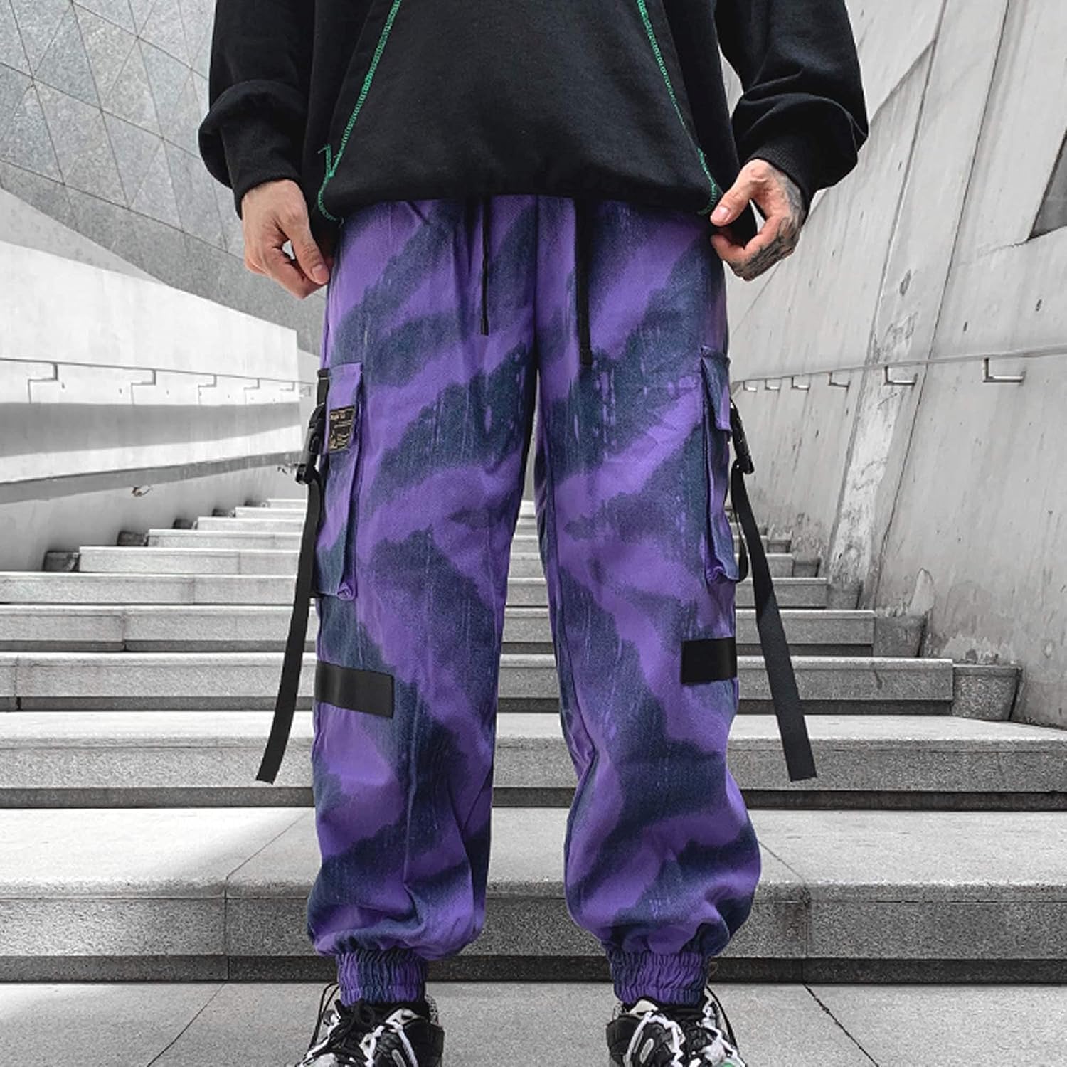 XYXIONGMAO Herr lila Techwear streetwear joggingbyxor taktiska hiphopbyxor lila overaller träningsbyxor cargobyxor för män