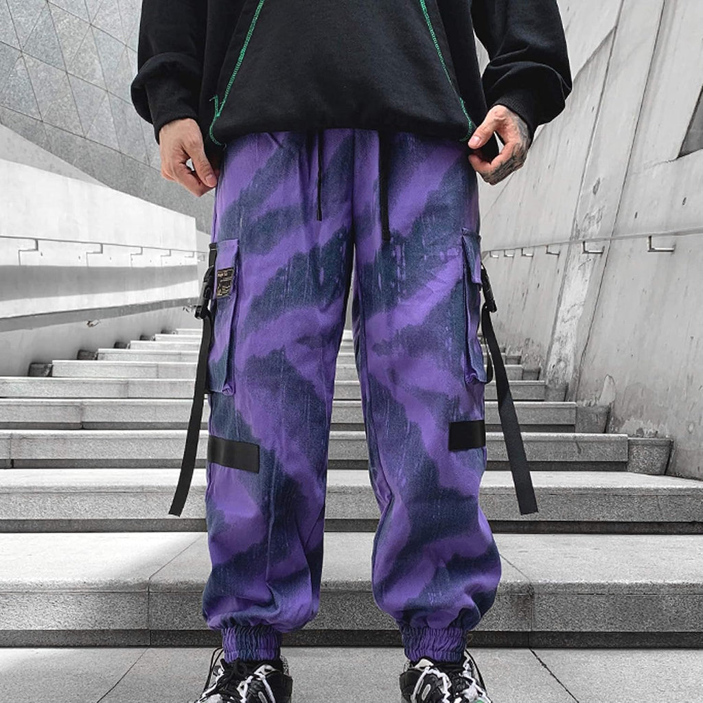 XYXIONGMAO Herr lila Techwear streetwear joggingbyxor taktiska hiphopbyxor lila overaller träningsbyxor cargobyxor för män