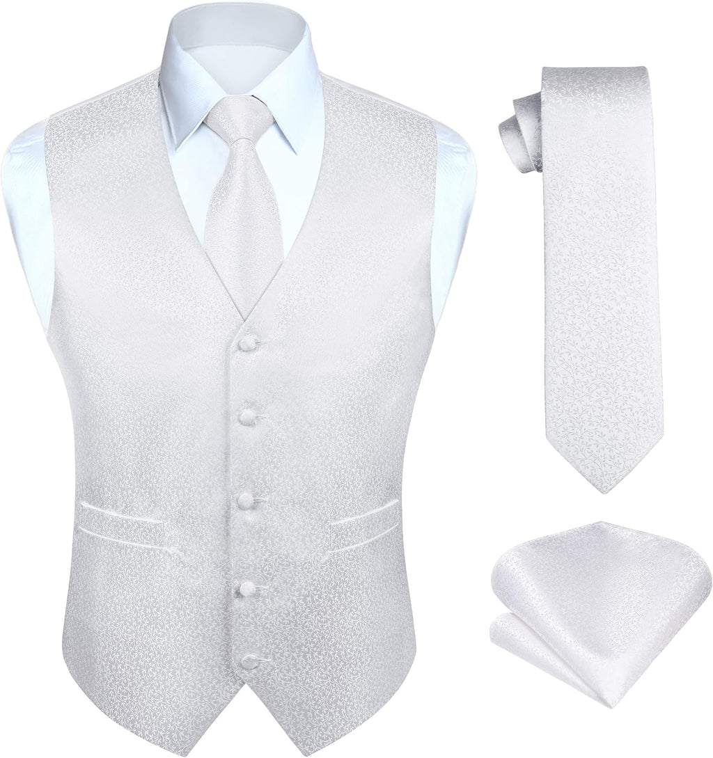 Hisdern Herrväst med paisleymönster, blommig jacquard-slips, bröstnäsduk och näsduk, perfekt för bröllop, fest eller affärsmöten, väst-set för kostym i storlekarna XS–6XL