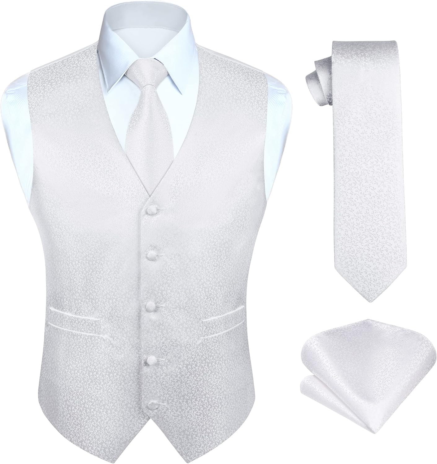 Hisdern Herrväst med paisleymönster, blommig jacquard-slips, bröstnäsduk och näsduk, perfekt för bröllop, fest eller affärsmöten, väst-set för kostym i storlekarna XS–6XL