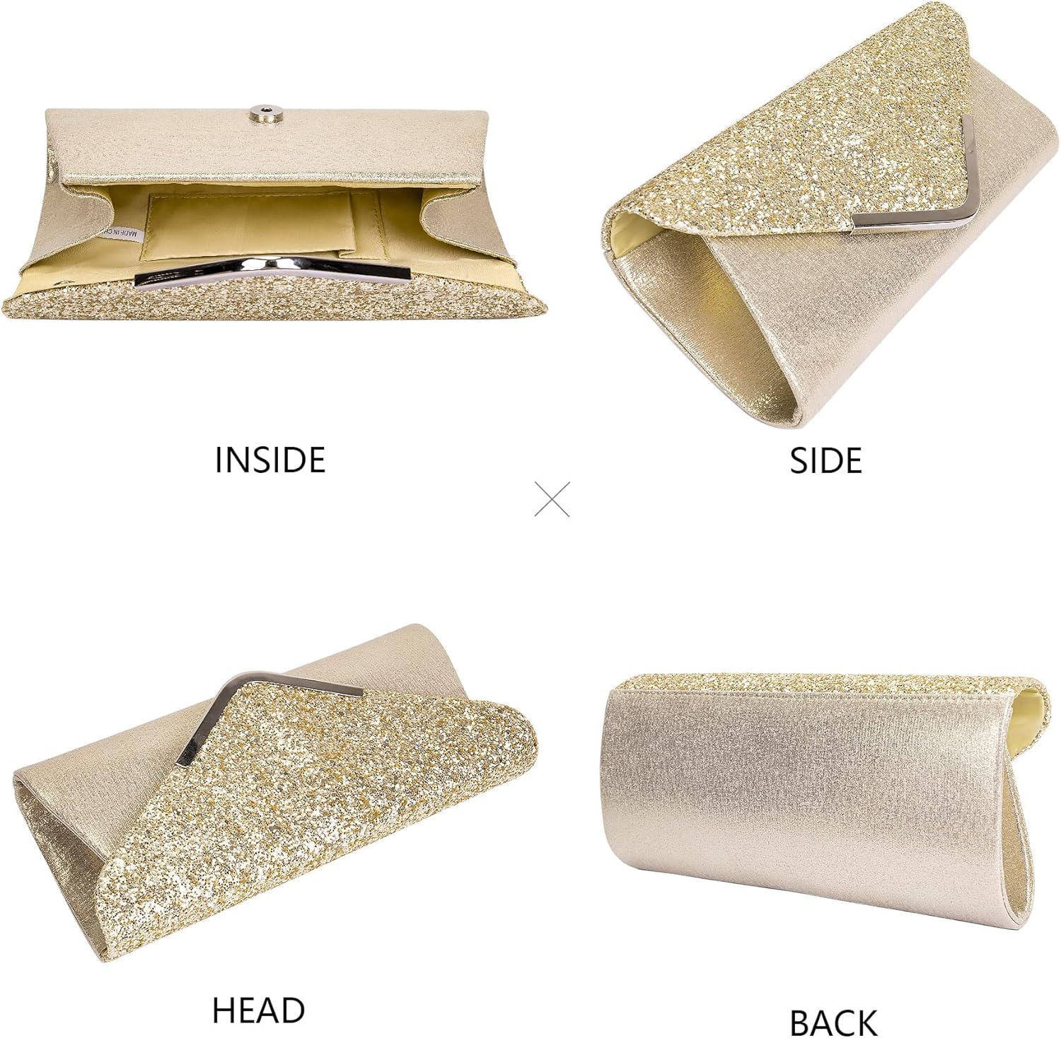 Larcenciel Clutch Damer, Glitter Kuvertväska Aftonväskor med Avtagbar Kedja, Moderiktig Axelväska med Paljetter, Elegant Handväska Kedjeväska, Axelväskor för Bal, Bröllop, Fest