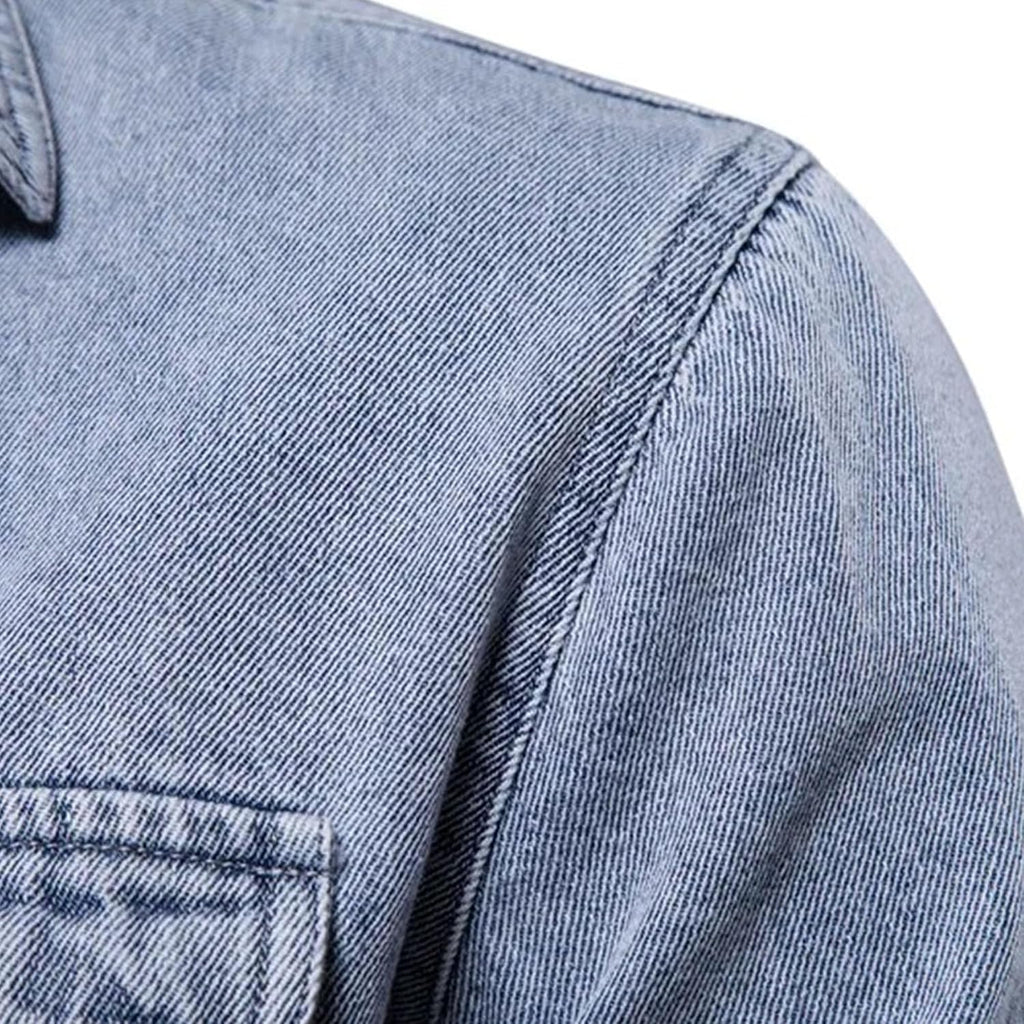 Herr mjuk bekväm strerch arbete jeansskjorta långärmad normal passform denim skjorta knappar skjortor med fickor