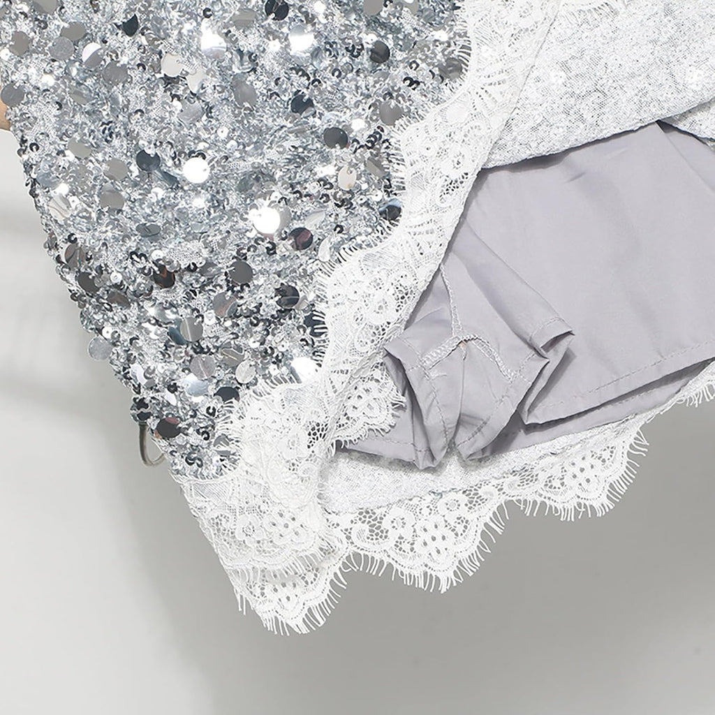 Nyårsaftons outfit damer glitter sexig, kjol paljetter damer svart, paljetter kjol silver midi paljettkjol med spetsar minikjol hög elastisk midja kjolar en linje sommarkjol semester kjol