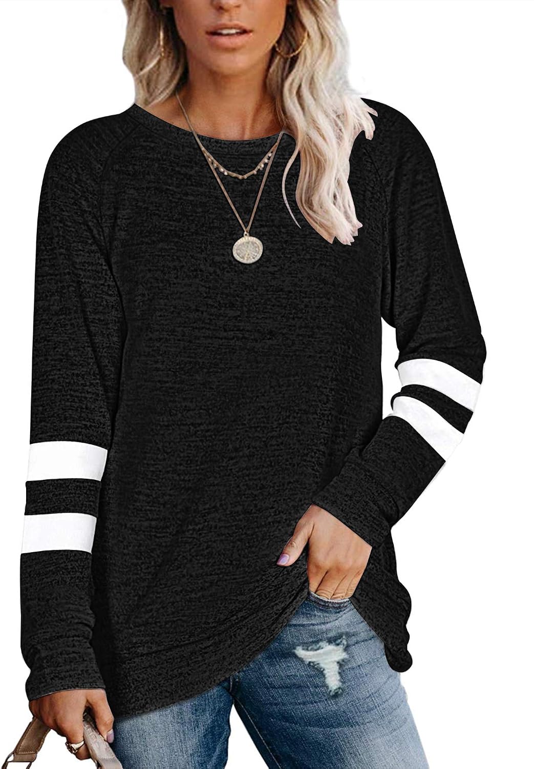 MOLERANI Långärmad rund hals lediga T-shirts blusar sweatshirts tunika toppar för vintern