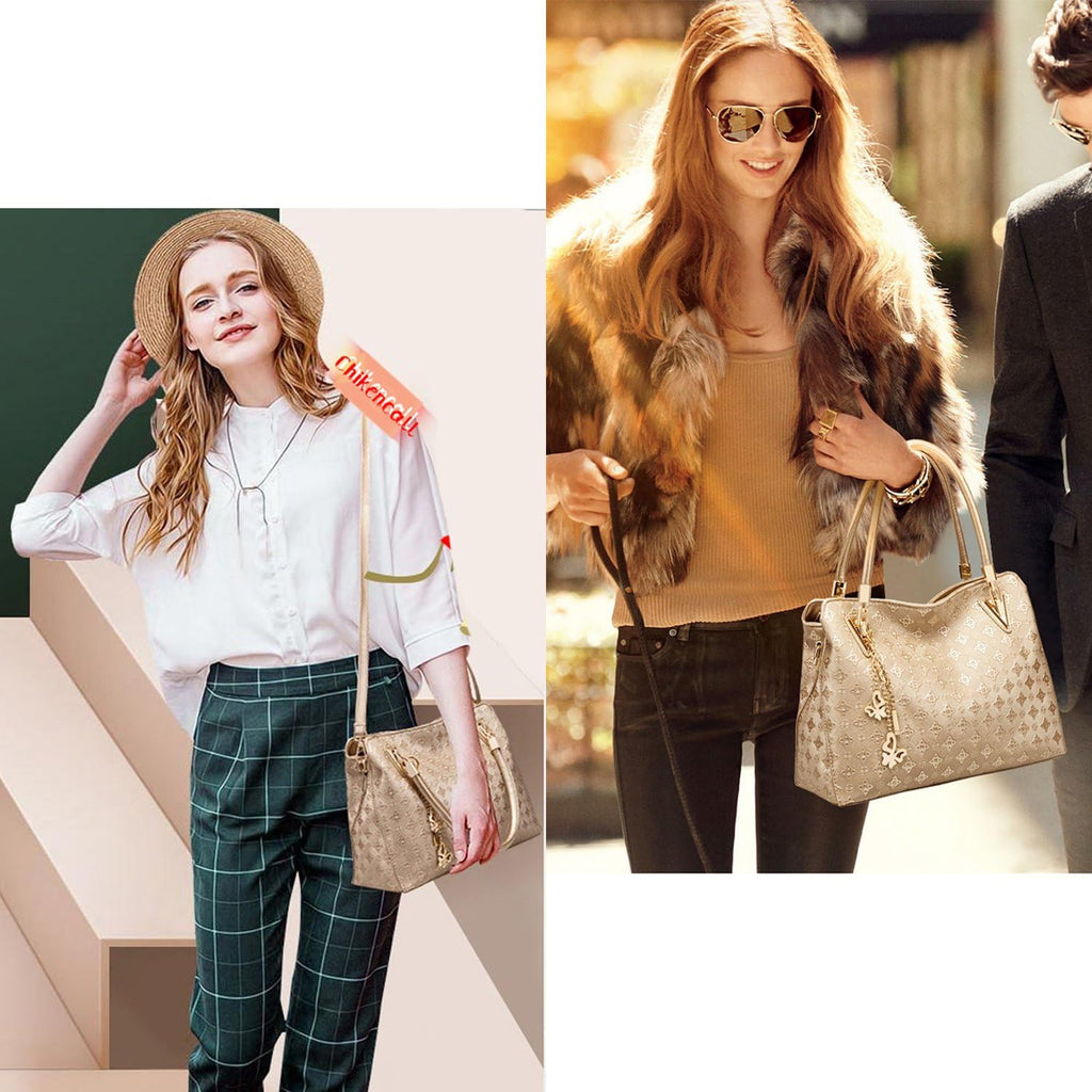 Chikencall dammode PU-läder Satchel Hobo Dam Väskor, Handväska + Axelväska + Handväska + Korthållare 4 st Set Tygväska Handväska