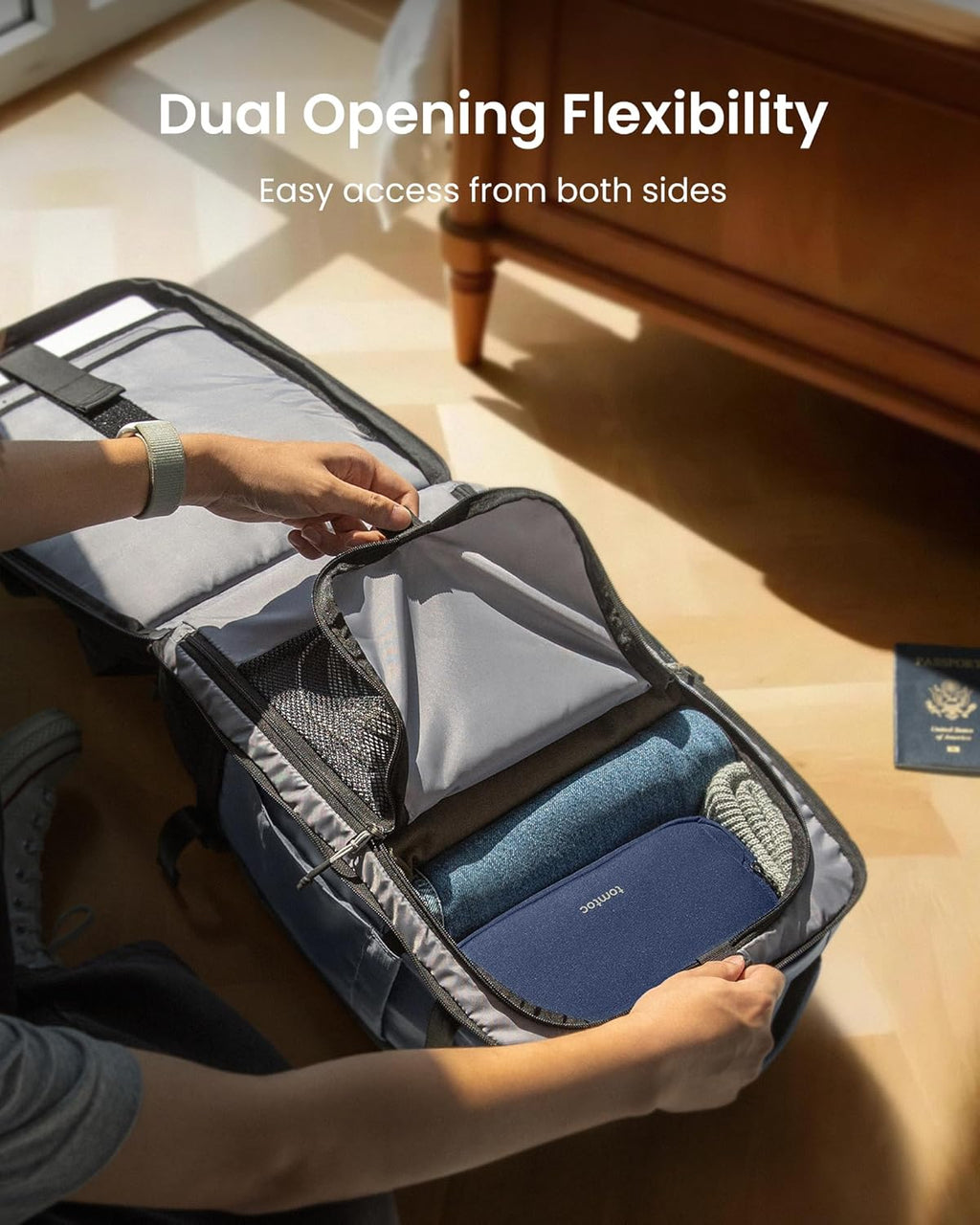 tomtoc 40L Reseryggsäck, TSA-vänlig handbagage-ryggsäck Reseryggsäck för 15,6-17 tums bärbar dator, flyggodkänd ombordstigning Vattenavvisande kabinryggsäck för resor Weekender Trip