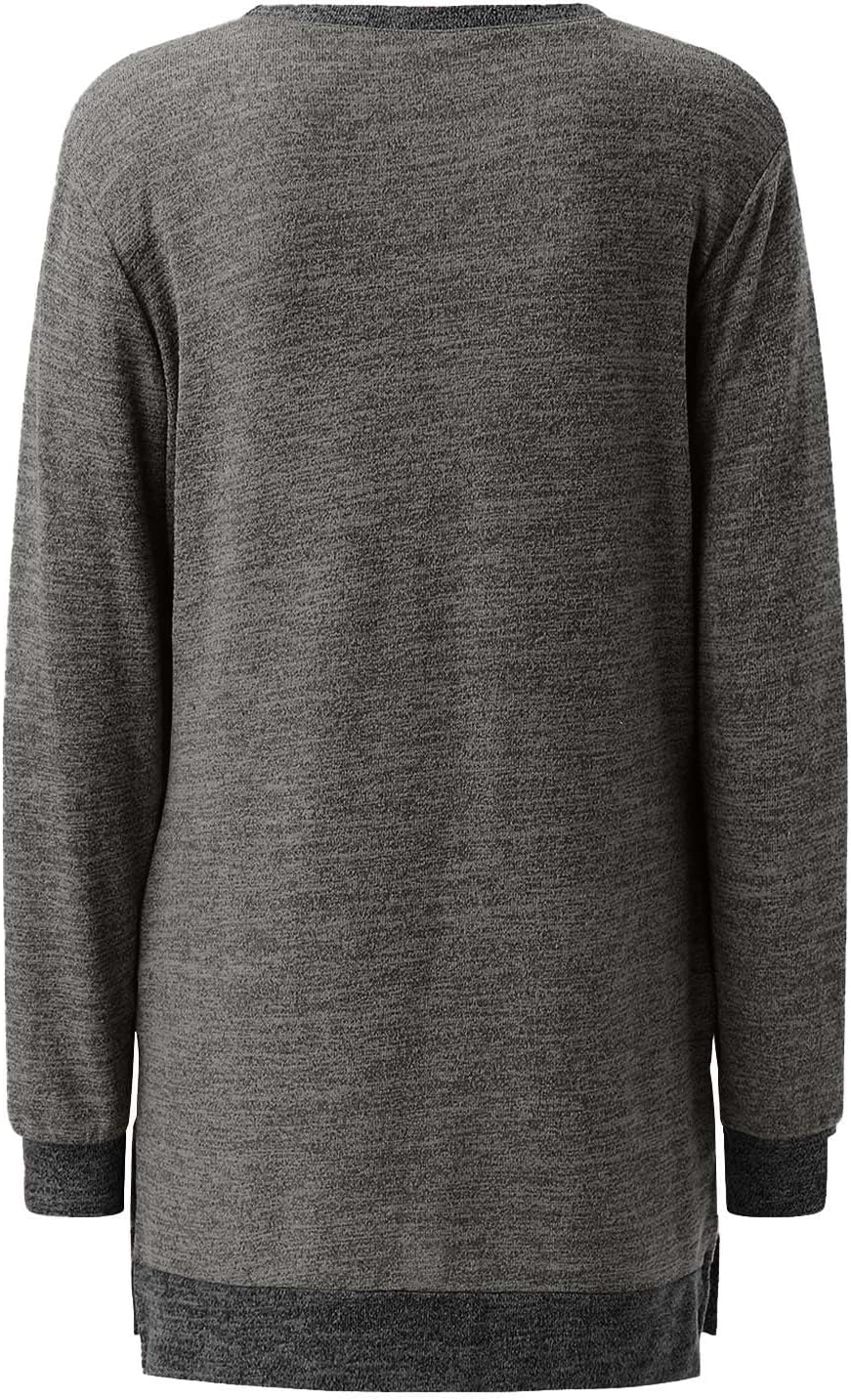 HUIFUAO T-shirt för kvinnor långärmad rund hals färgblock delad topp lös pullover topp skjorta kvinnor svart plus size t-shirt