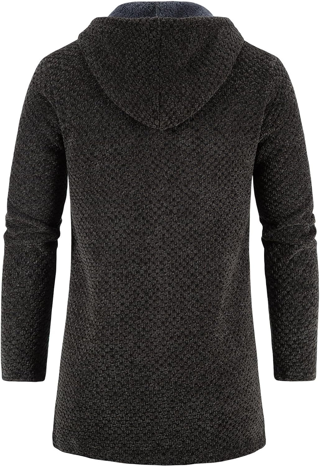 KUDORO Herrcardigan lång väst med dragkedja stickad kofta huvtröja tjock och ledig fleece tröja huvtröja