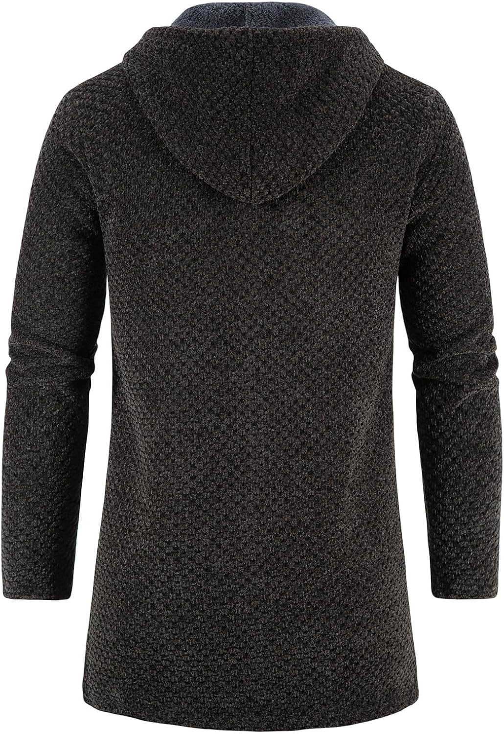 KUDORO Herrcardigan lång väst med dragkedja stickad kofta huvtröja tjock och ledig fleece tröja huvtröja