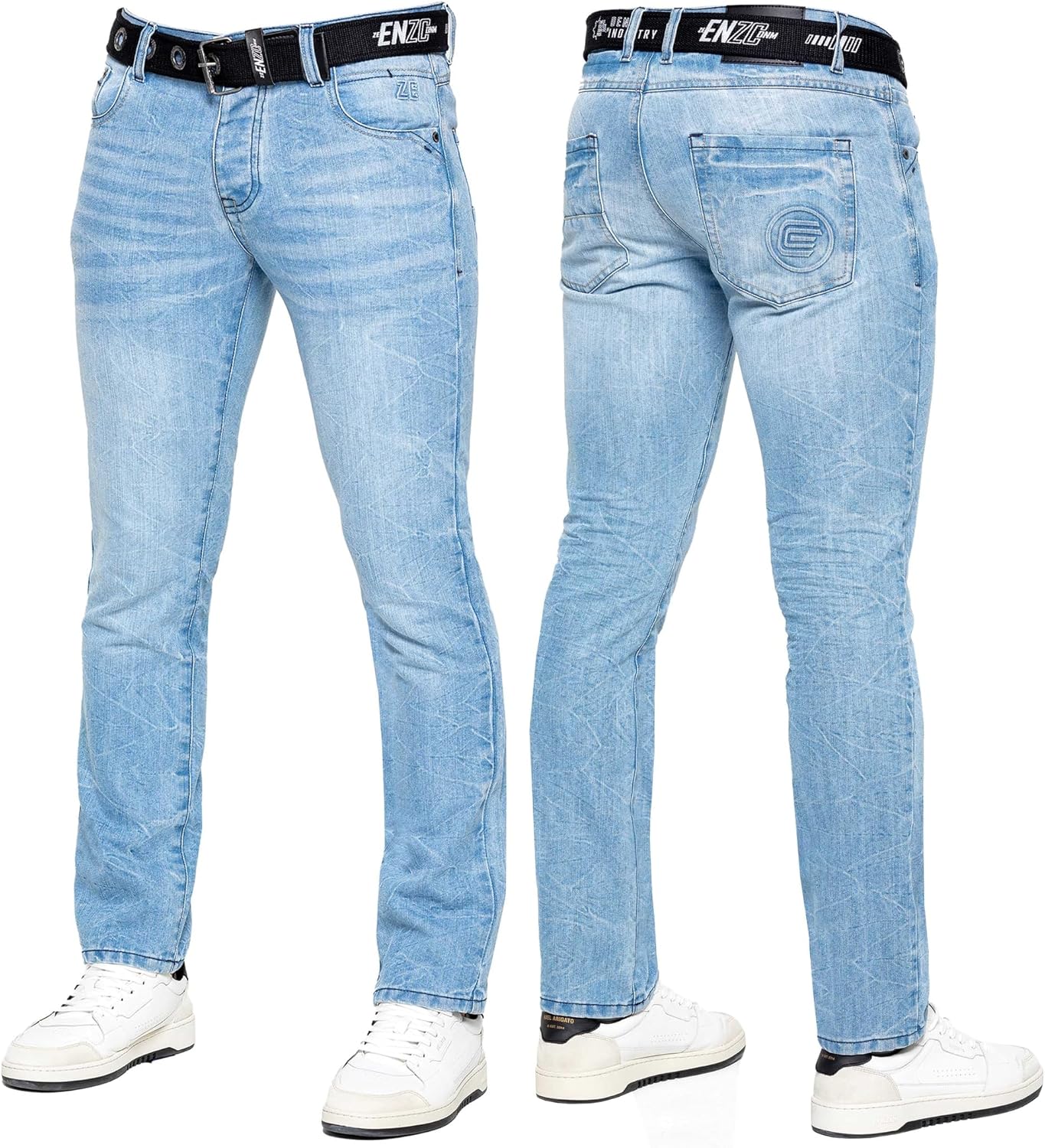 989Zé ENZO Herrjeans klassiska raka ben vardaglig bomull normal passform denim byxor gratis bälte
