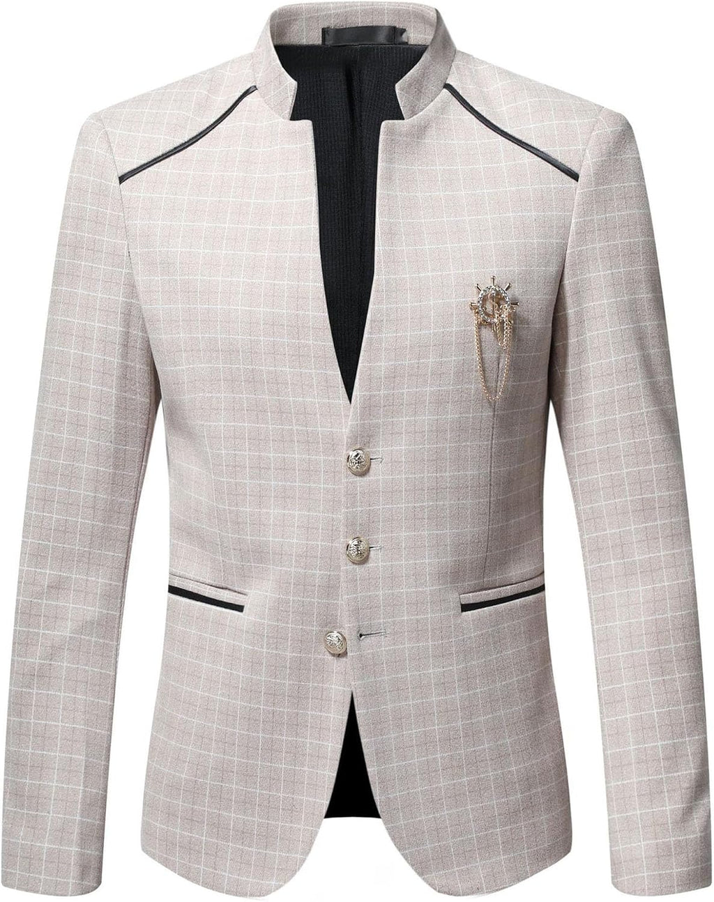 Män stående krage bankett blazer kappa klassisk bröllopsfest 3-knappars rutig jacka vår tunn daglig affärsdräkt jacka