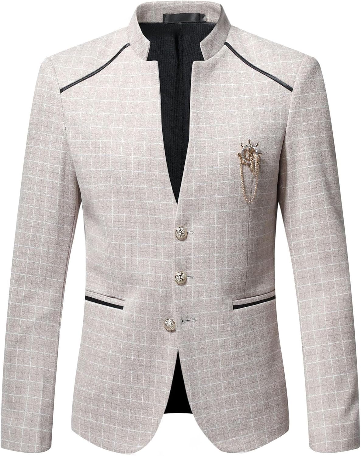 Män stående krage bankett blazer kappa klassisk bröllopsfest 3-knappars rutig jacka vår tunn daglig affärsdräkt jacka
