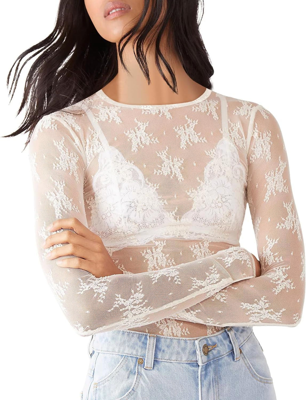 IECCP Nättopp damer sexig nättopp transparent nät topp svart nät sheer toppar långärmad skjorta casual toppar ren blus tyll nät t-shirt tunika klubbkläder party gå ut musikfestival