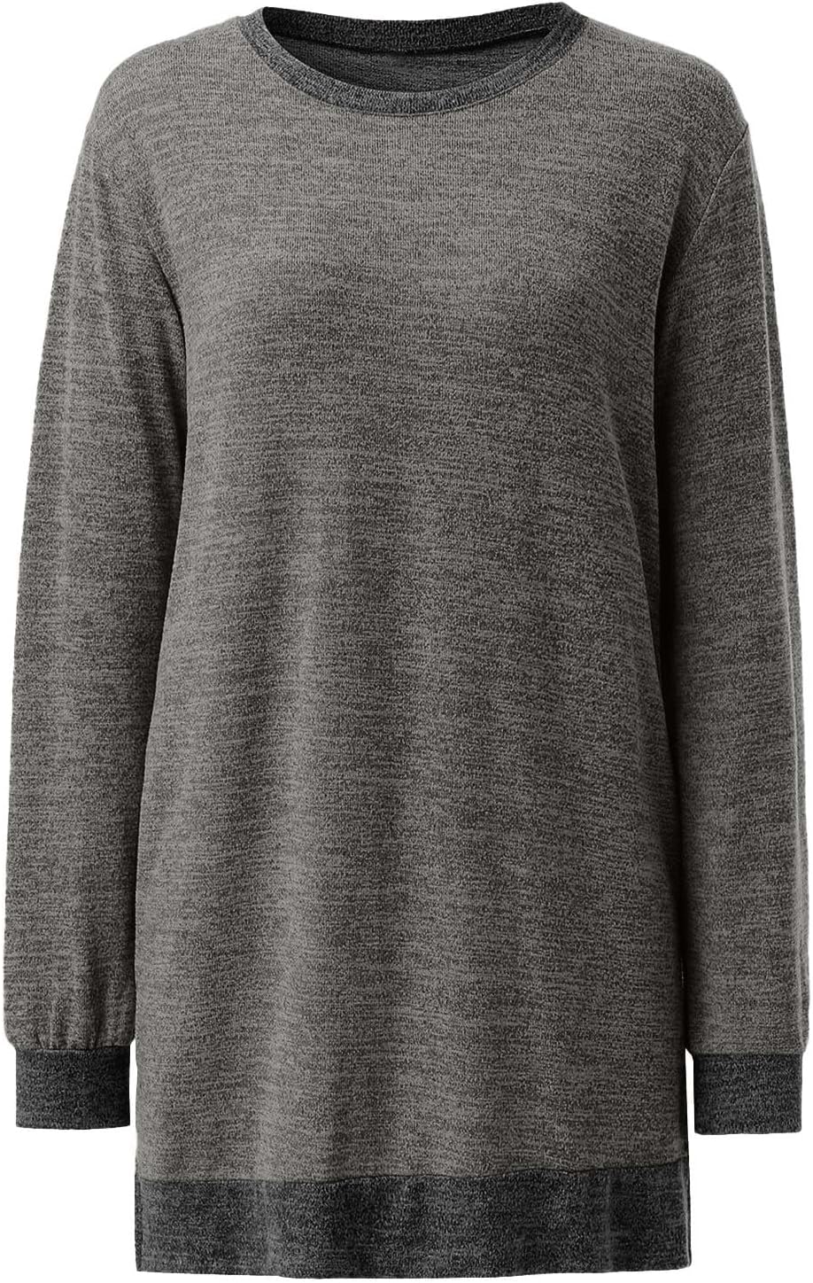 HUIFUAO T-shirt för kvinnor långärmad rund hals färgblock delad topp lös pullover topp skjorta kvinnor svart plus size t-shirt