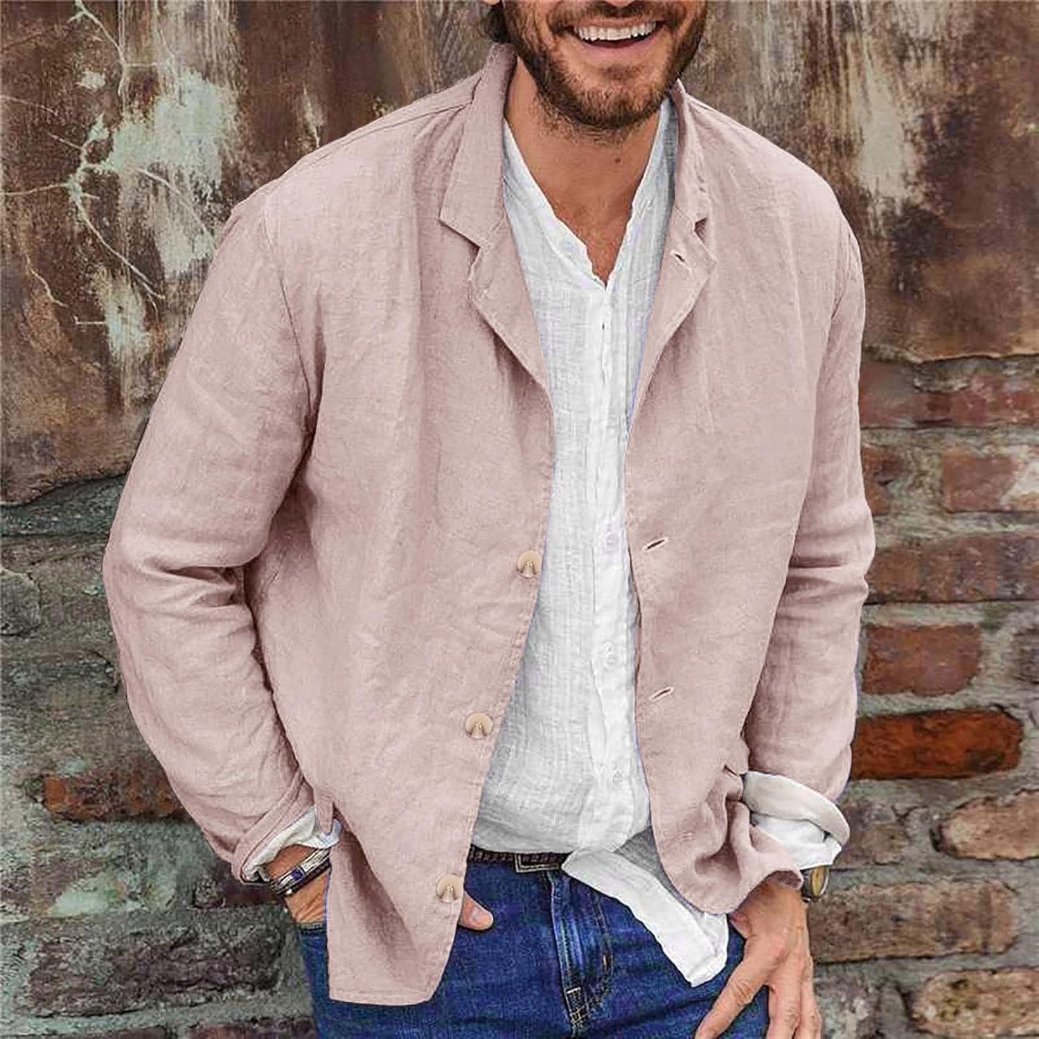 Lätt blazer för män tunn sommarrock herr vardaglig blazer fritid krage skjorta vår tunna rockar långärmad mysig jacka lös enfärgad skjortor andningsbar butt-up overshirt