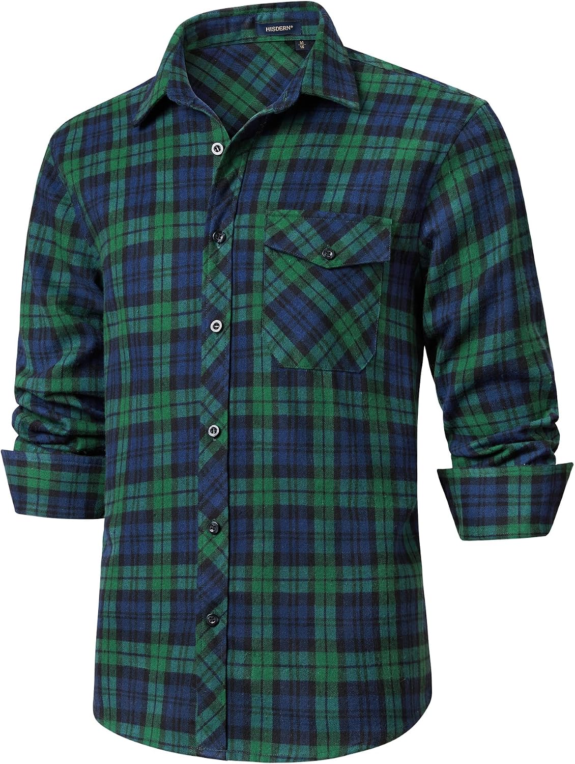 HISDERN Långärmad vardaglig rutig flanellskjorta rutig tartan button-down-skjortor för män S-4XL