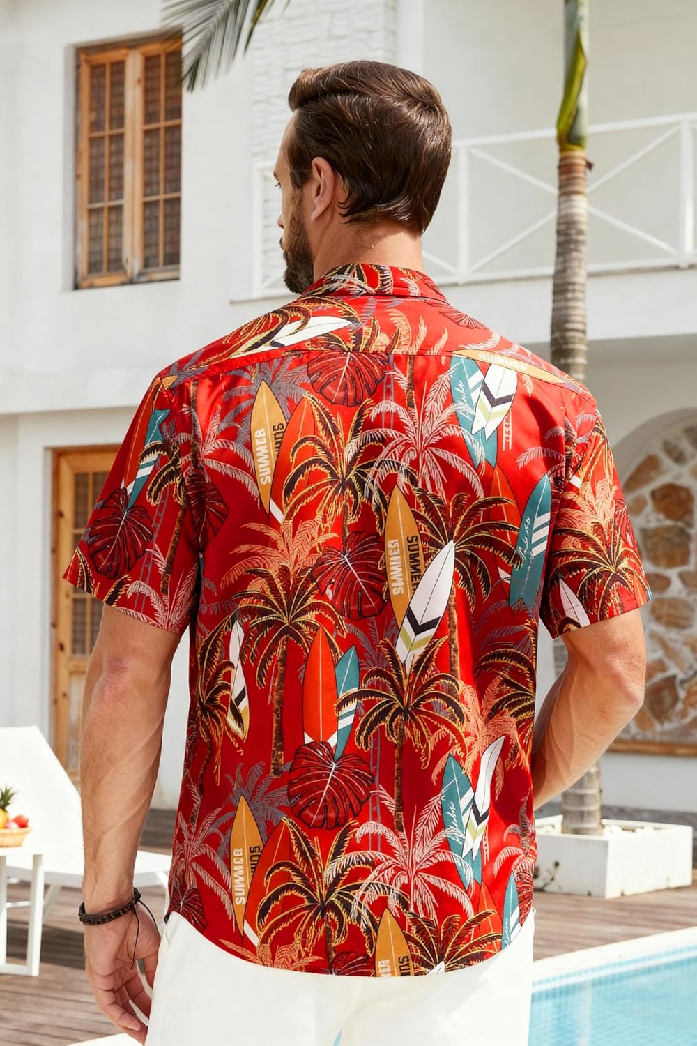 Enlision Funky Hawaii-skjorta för män, kortärmad, fritid, Hawaii-skjorta, tryck, ananas palmer, blommor, ledig, unisex, Hawaii-skjorta med framficka, S-2XL