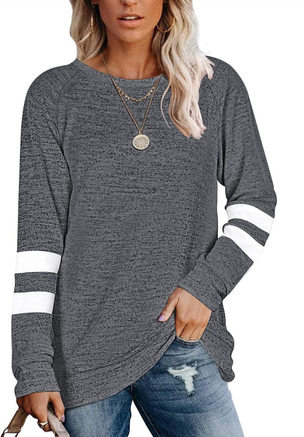 MOLERANI Långärmad rund hals lediga T-shirts blusar sweatshirts tunika toppar för vintern