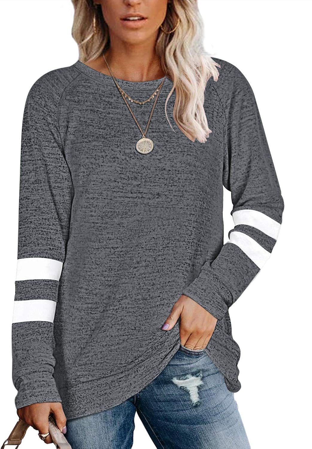MOLERANI Långärmad rund hals lediga T-shirts blusar sweatshirts tunika toppar för vintern
