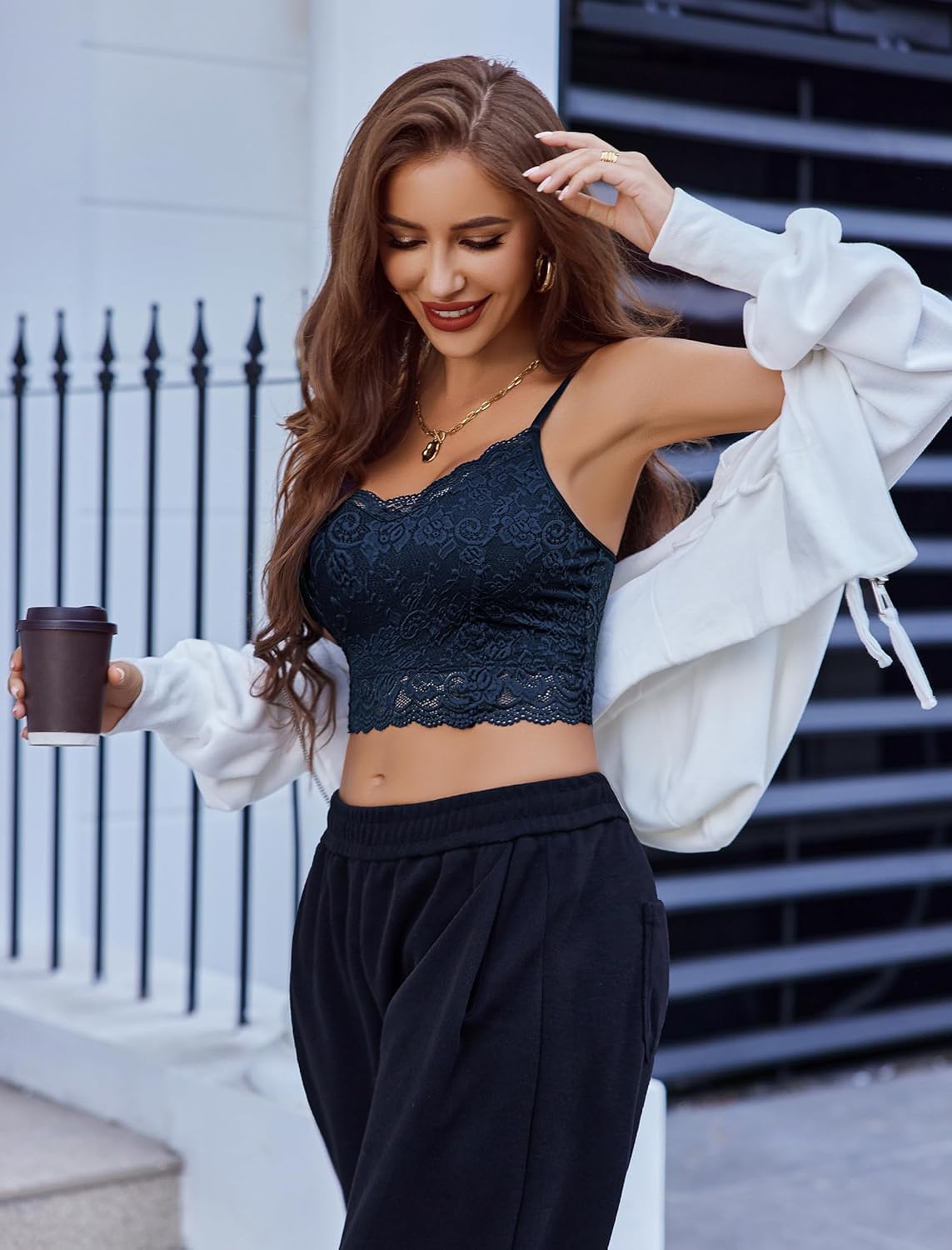 Avidlove dam spets bustier topp sexig bralette undertröja basic spagettiremmar camisole V-ringad rygg urtagning design tank toppar crop