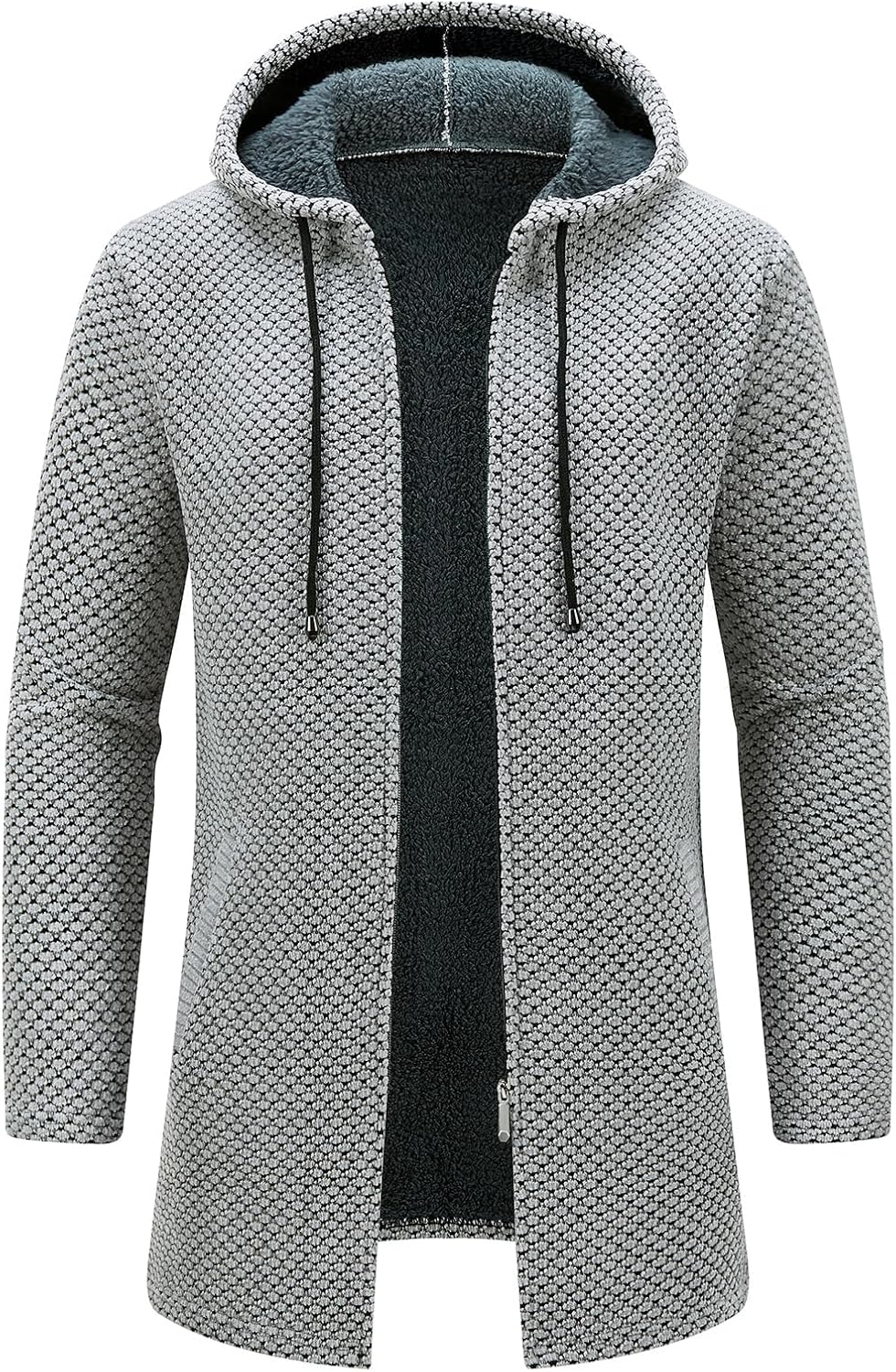 KUDORO Herrcardigan lång väst med dragkedja stickad kofta huvtröja tjock och ledig fleece tröja huvtröja
