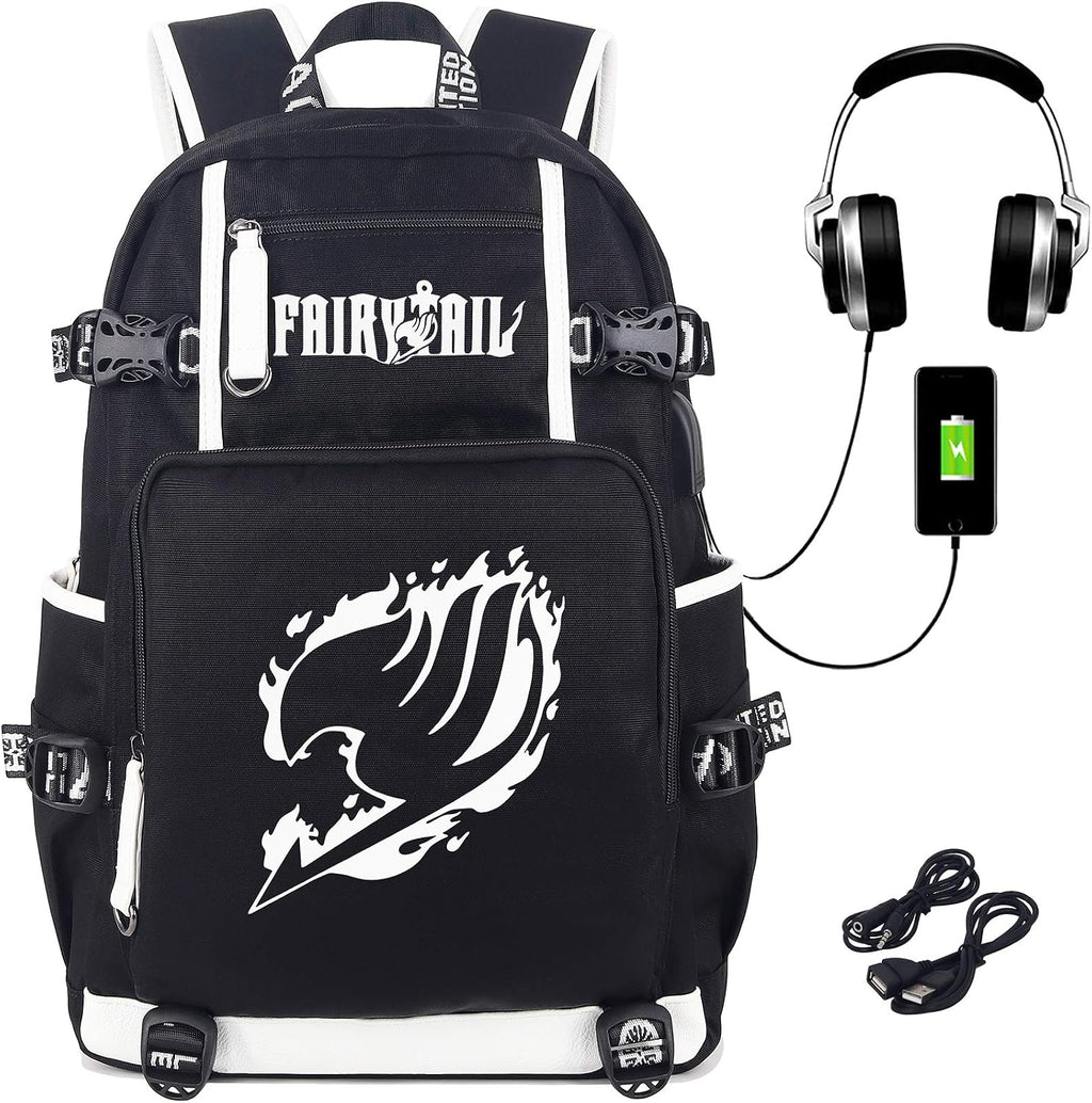 Roffatide anime ryggsäck cosplay bokväska laptopryggsäck med USB-laddningsport och hörlursport, Fairy Tail a, One_Size, Klassisk