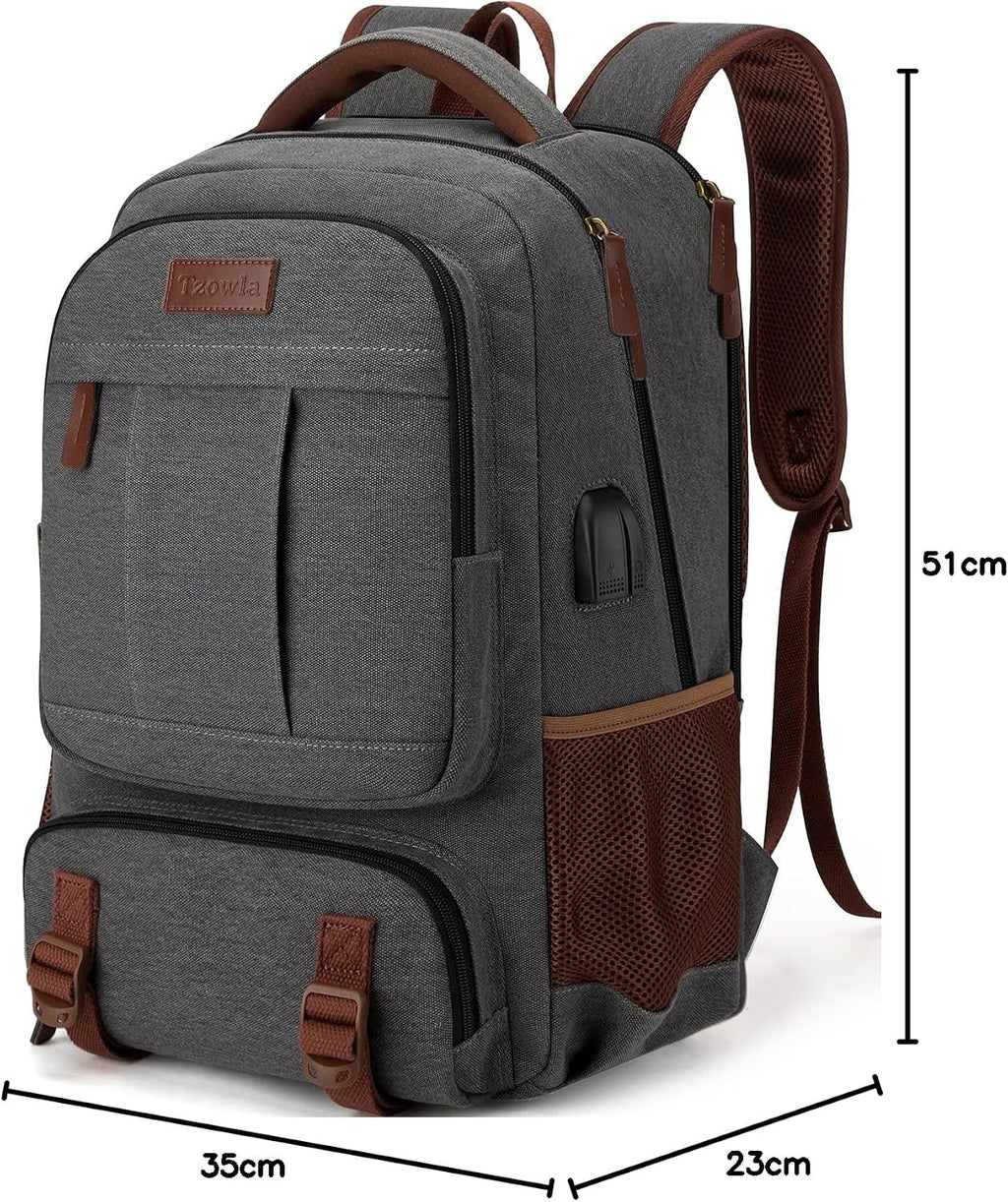 Tzowla Canvas Ryggsäckar för Laptop,Ryggsäck Skola Vandring för Herr och Dam,Reseryggsäck,Dator Bokväska Passar 15,6-17,3 Tum Bärbar Dator med USB Laddnings Port