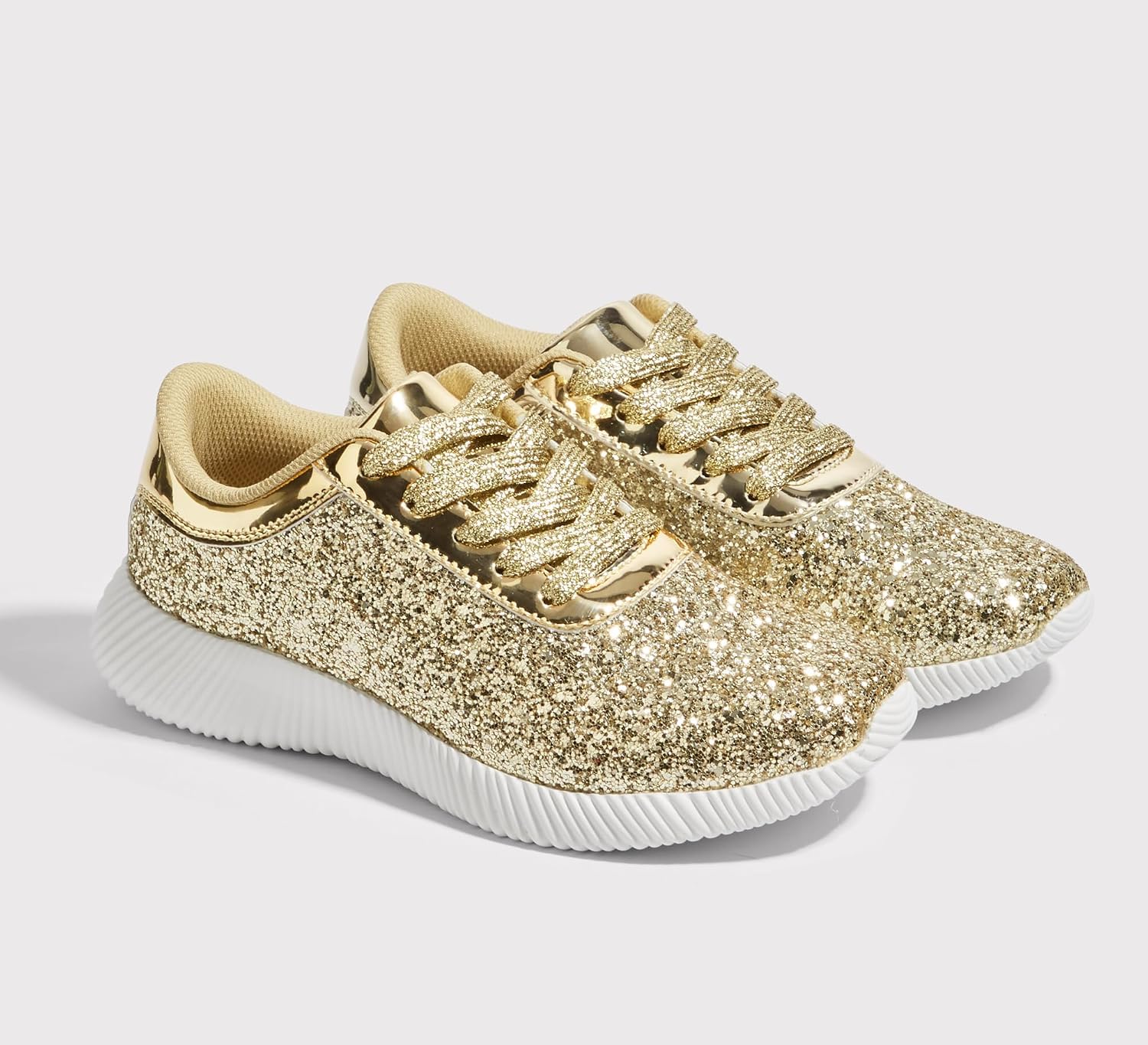 LUCKY STEP Briljanta sneakers för kvinnor med strass och metallpaljetter, lätta tennisskor