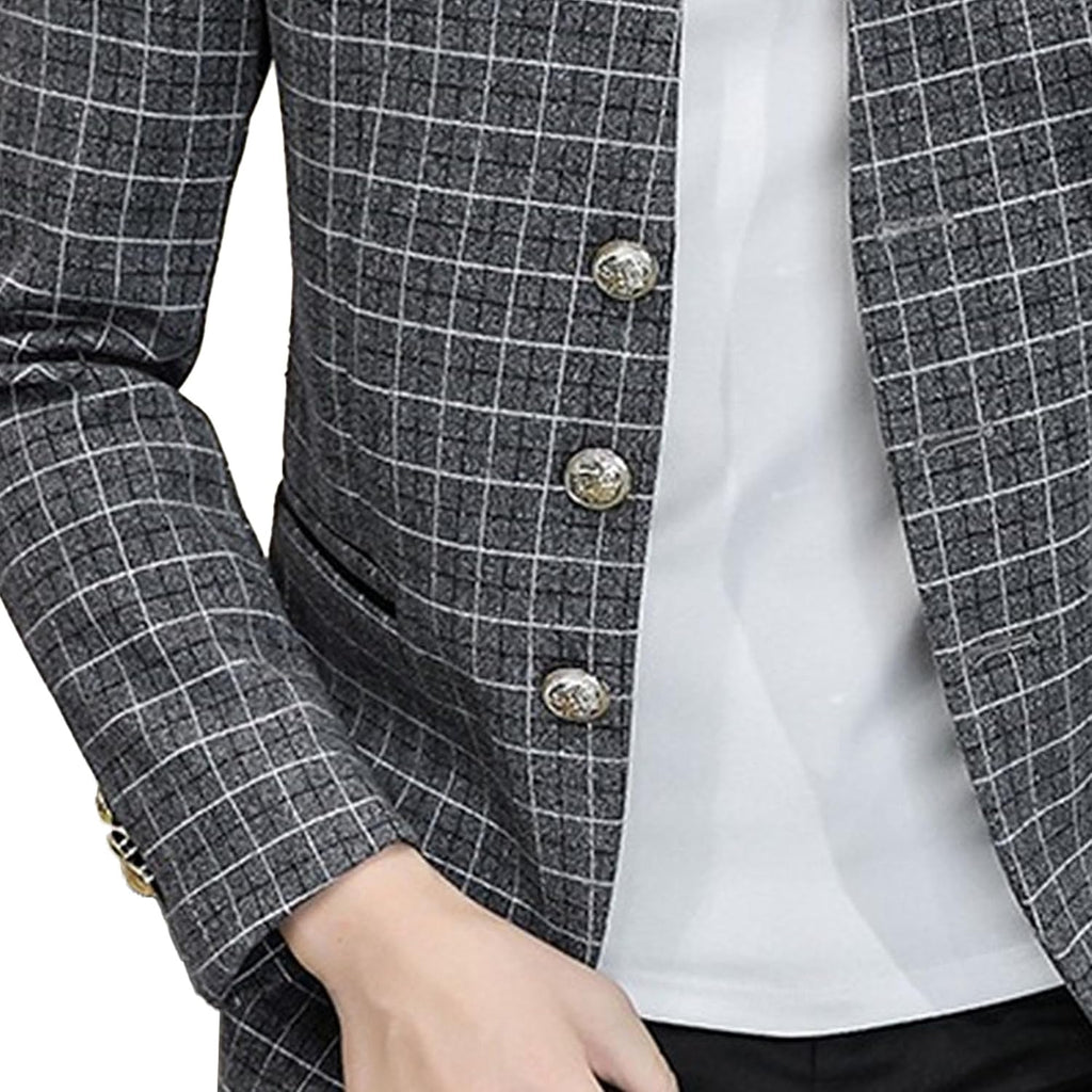 Män stående krage bankett blazer kappa klassisk bröllopsfest 3-knappars rutig jacka vår tunn daglig affärsdräkt jacka