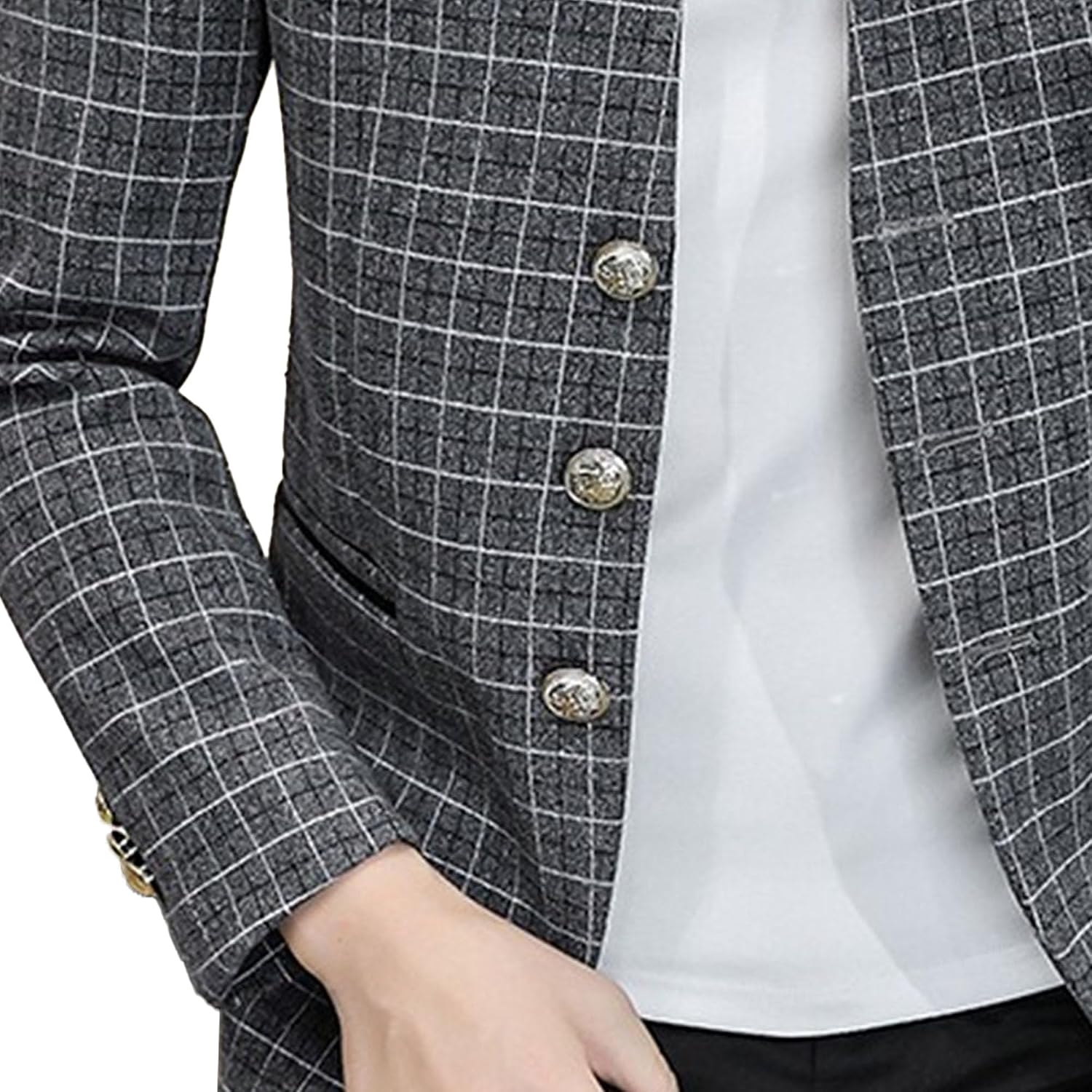 Män stående krage bankett blazer kappa klassisk bröllopsfest 3-knappars rutig jacka vår tunn daglig affärsdräkt jacka