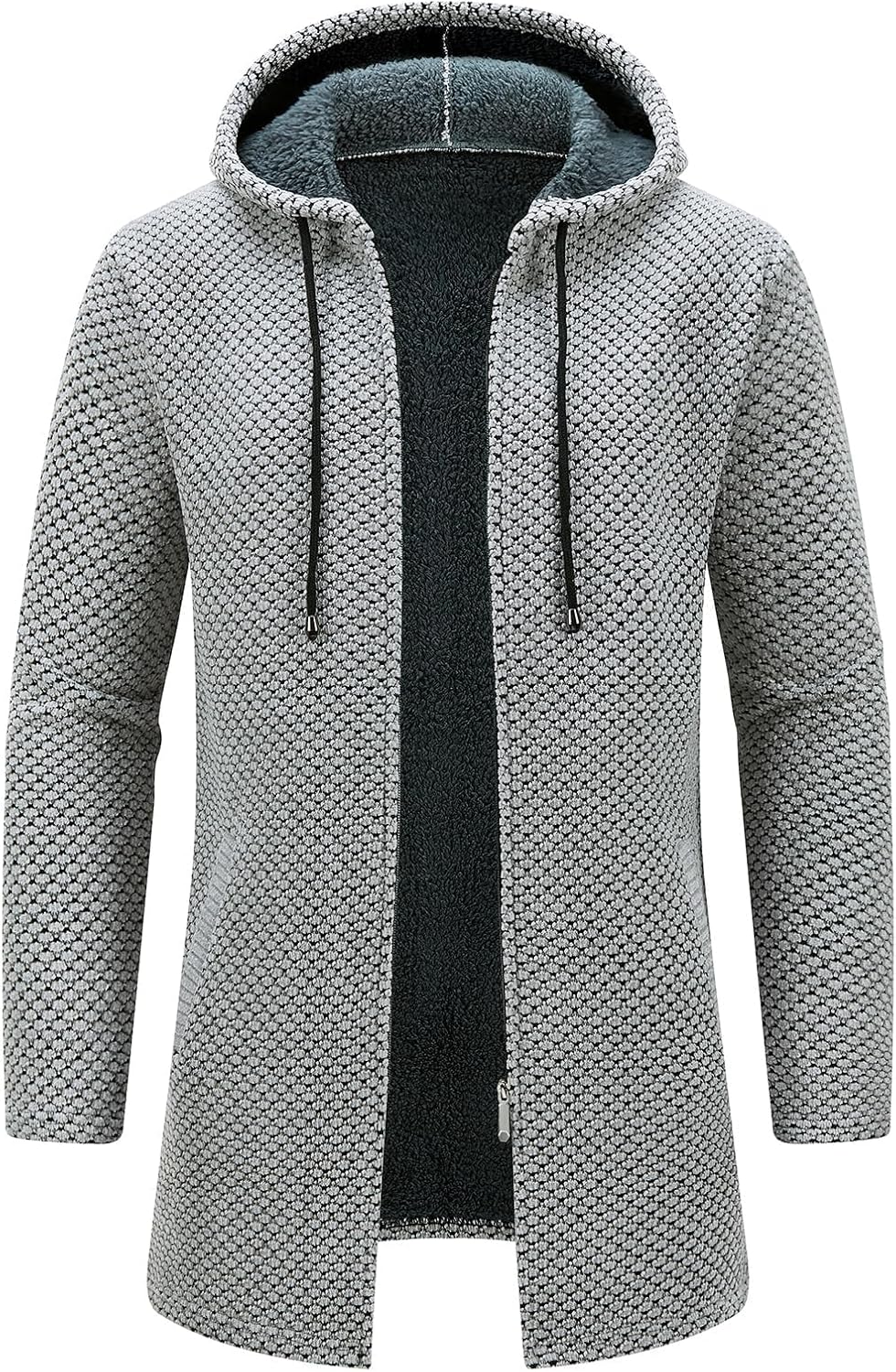 KUDORO Herrcardigan lång väst med dragkedja stickad kofta huvtröja tjock och ledig fleece tröja huvtröja