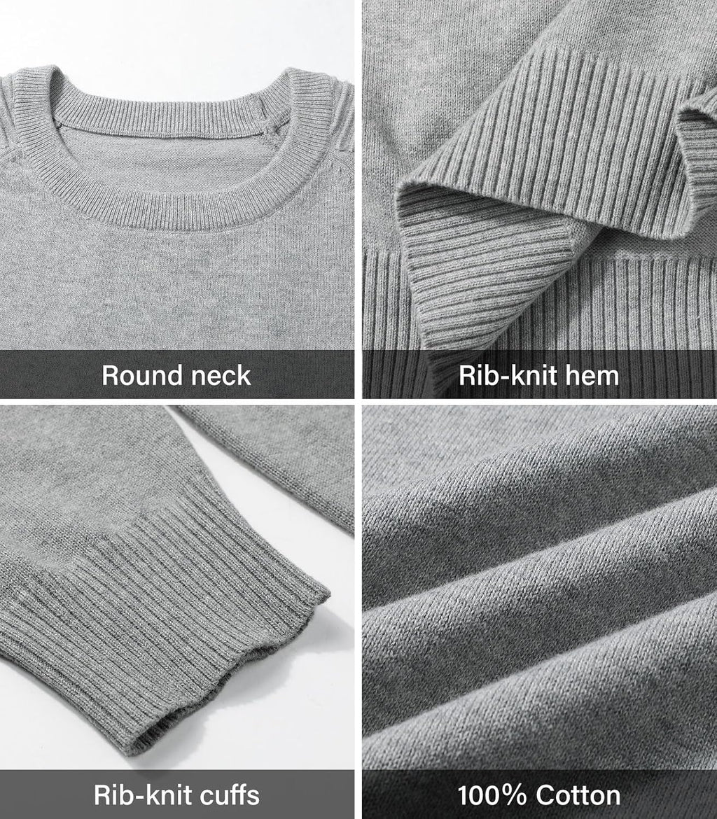 herr rund hals raglan långärmad jumper enfärgad termisk stickad pullover axel ribbning detalj 100 % bomull klassiska stickade kläder höst vinter